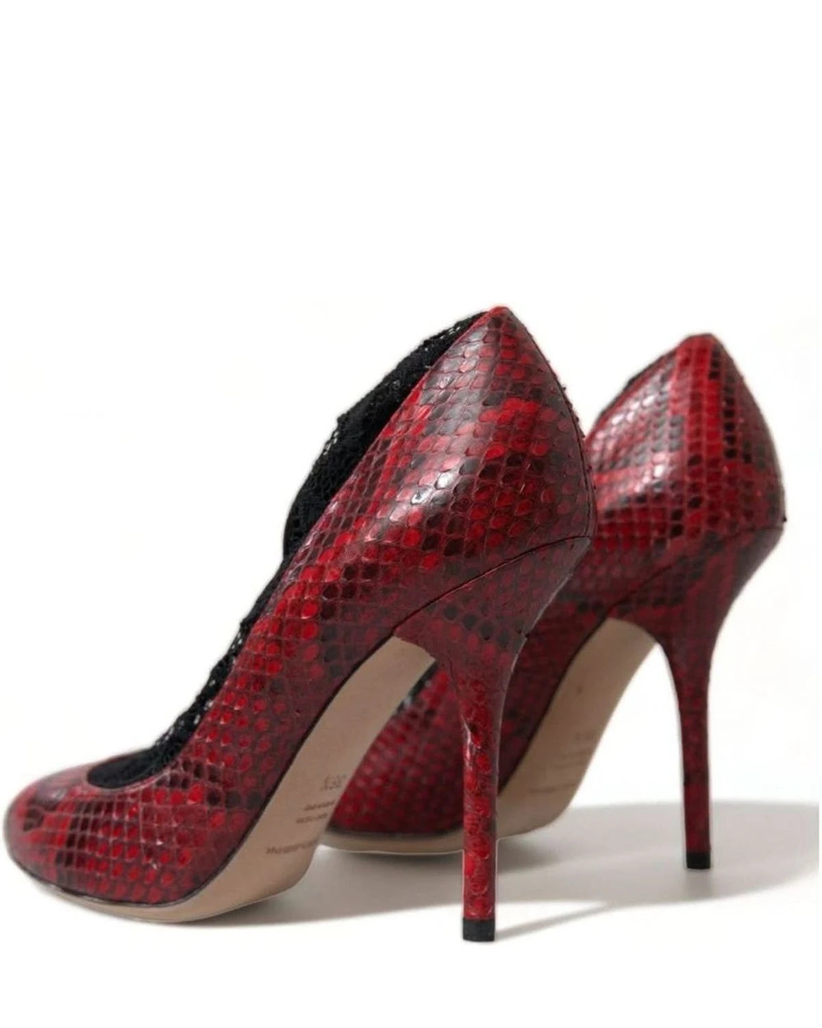 Dolce & Gabbana Snakeskin Almond Toe Pumps With Red Lace Socks Heels