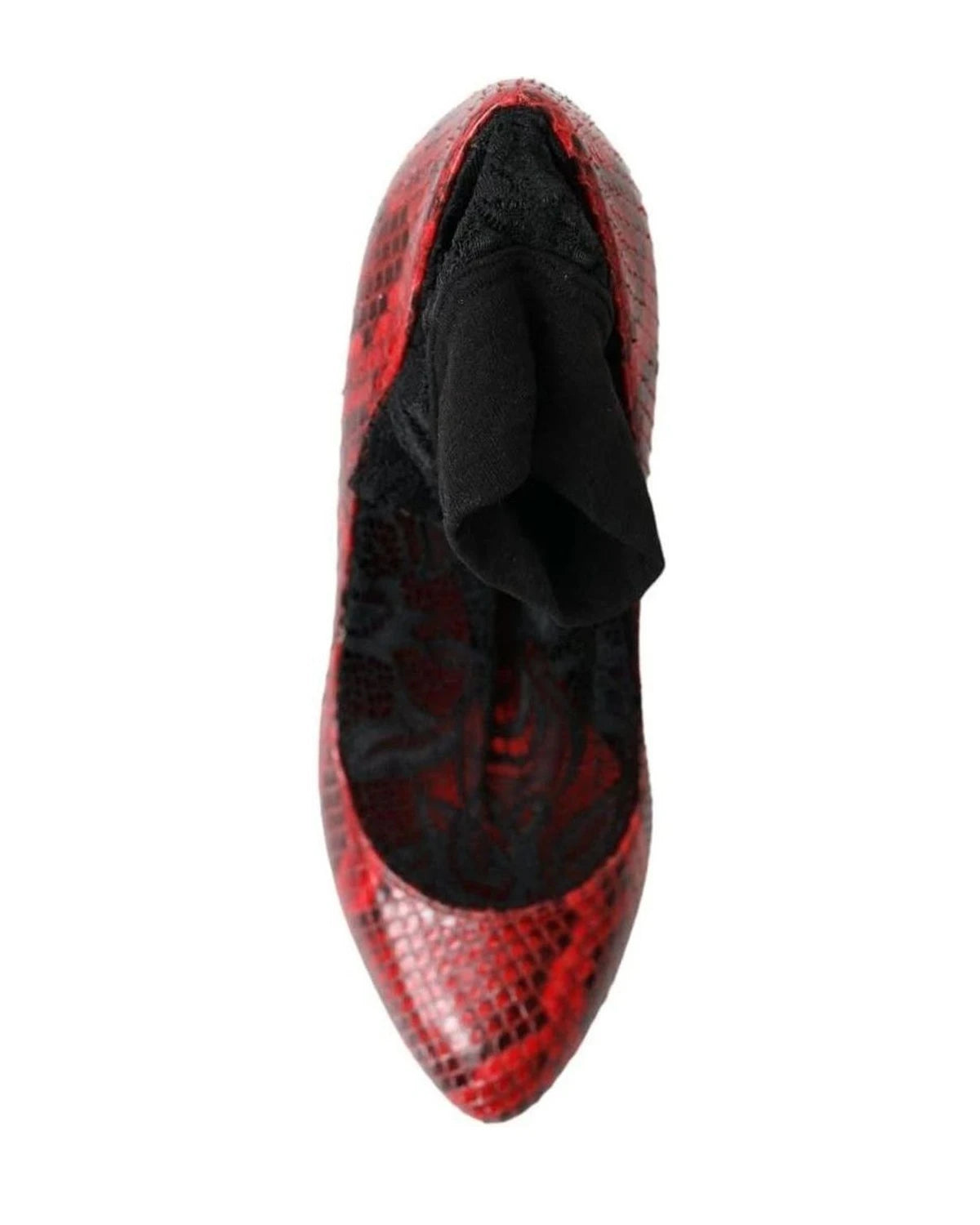 Dolce & Gabbana Snakeskin Almond Toe Pumps With Red Lace Socks Heels