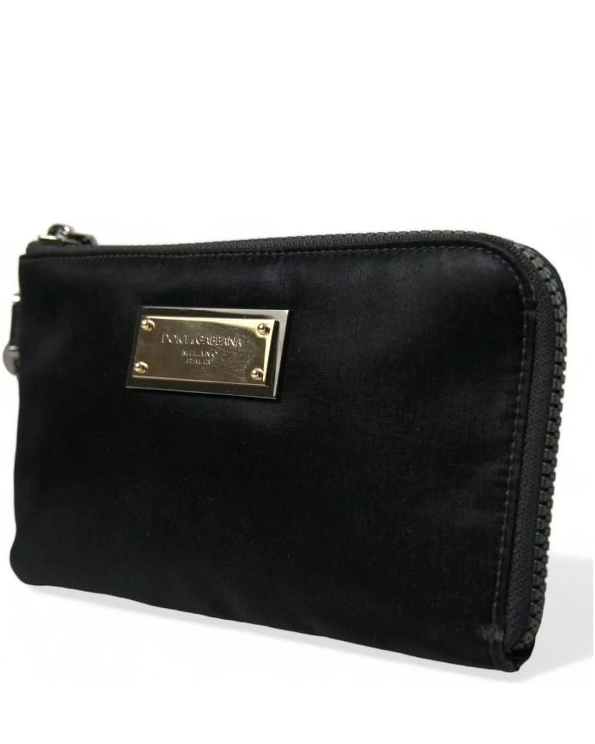 Dolce & Gabbana Black Nylon Leather Pouch With Decorative Details Clutch Bags