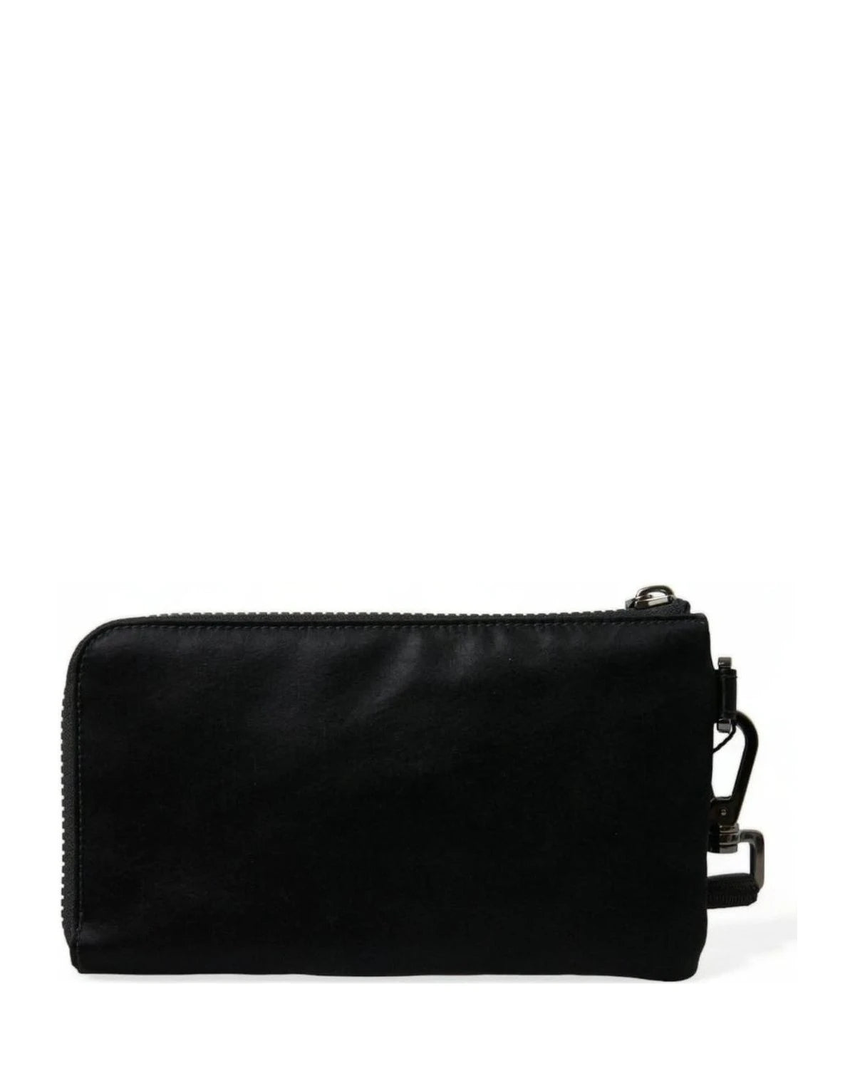 Dolce & Gabbana Black Nylon Leather Pouch With Decorative Details Clutch Bags
