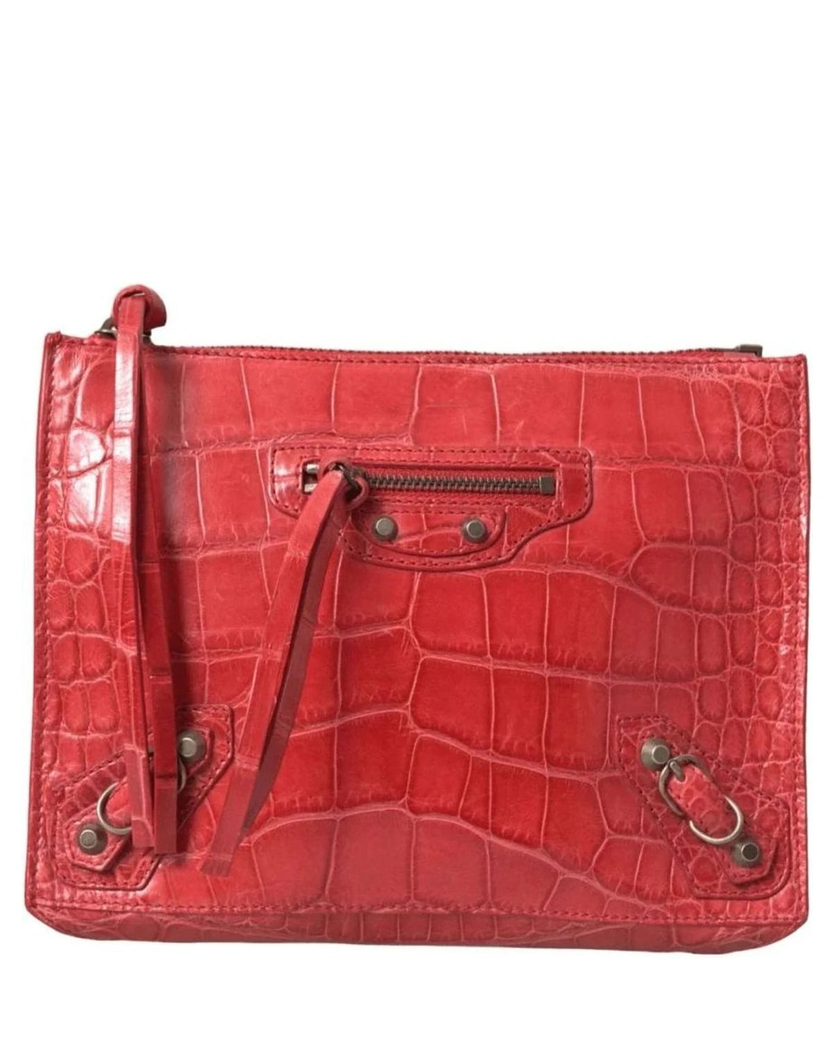 Balenciaga Exotic Red Alligator Leather Clutch Clutch Bags