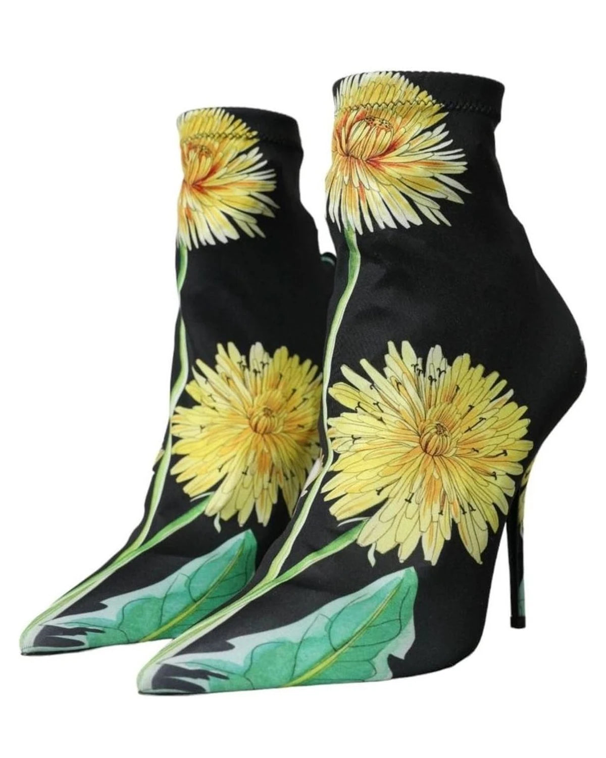 Dolce & Gabbana Black Floral Jersey Stretch Ankle Boots Shoes Boots
