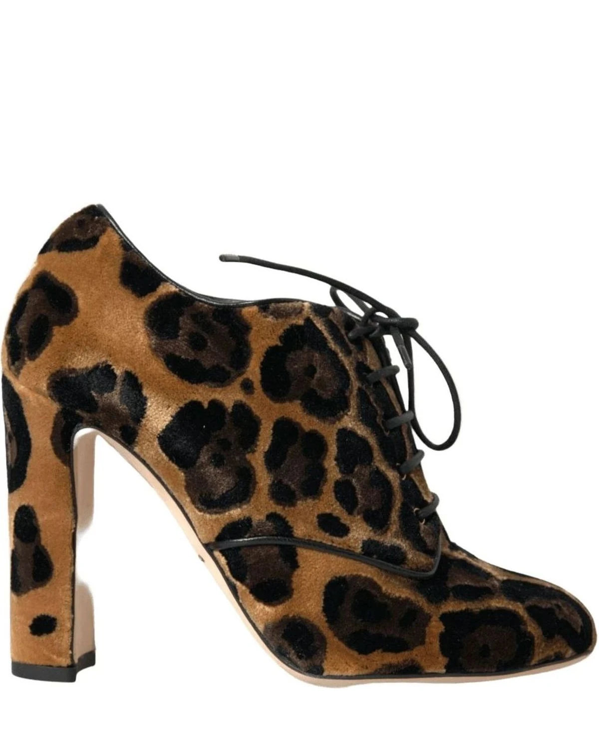 Dolce & Gabbana Brown Leopard Hair Lace Up Booties Shoes Boots