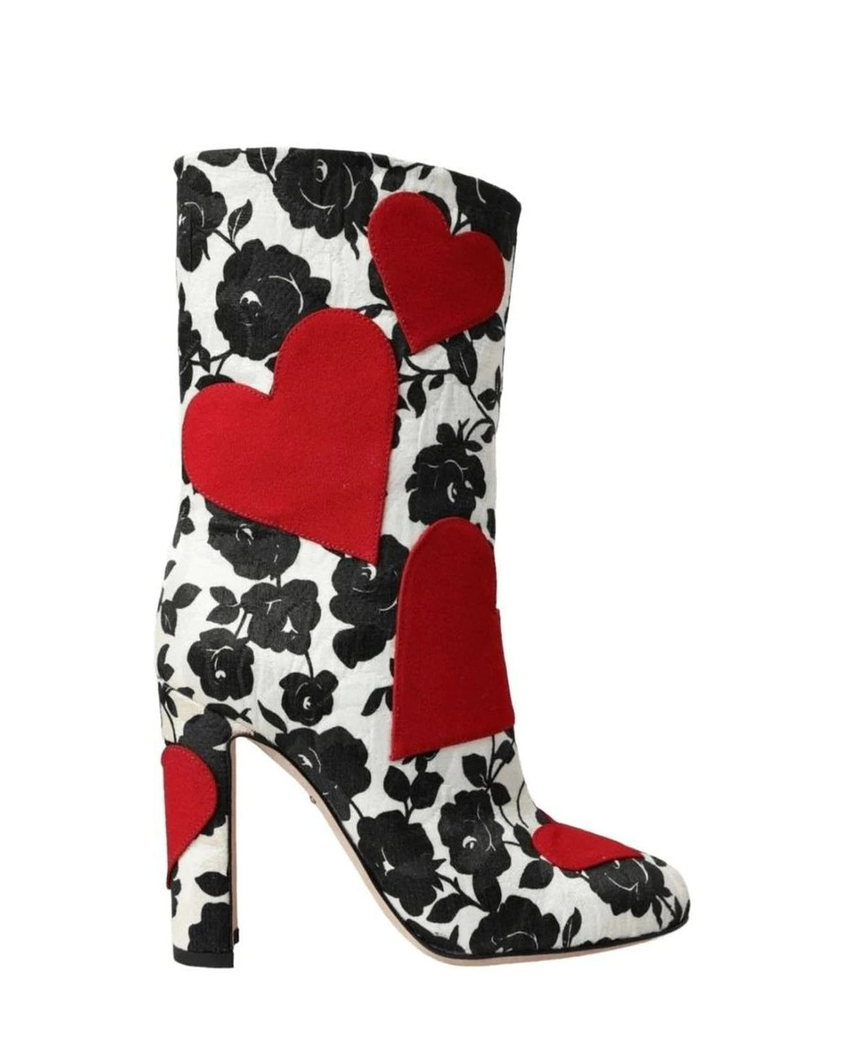 Dolce & Gabbana White Floral Hearts Leather High Boots Shoes Boots
