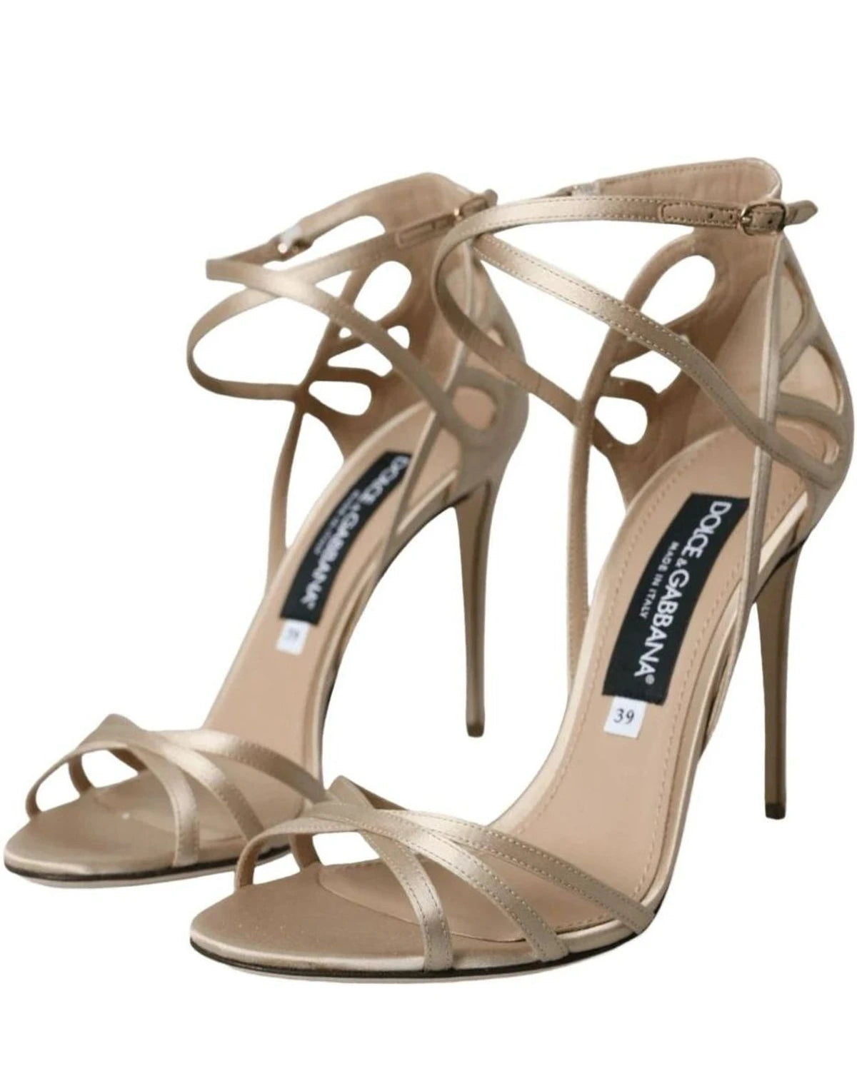 Dolce & Gabbana Beige Leather Strappy Heels Sandals Shoes Heels