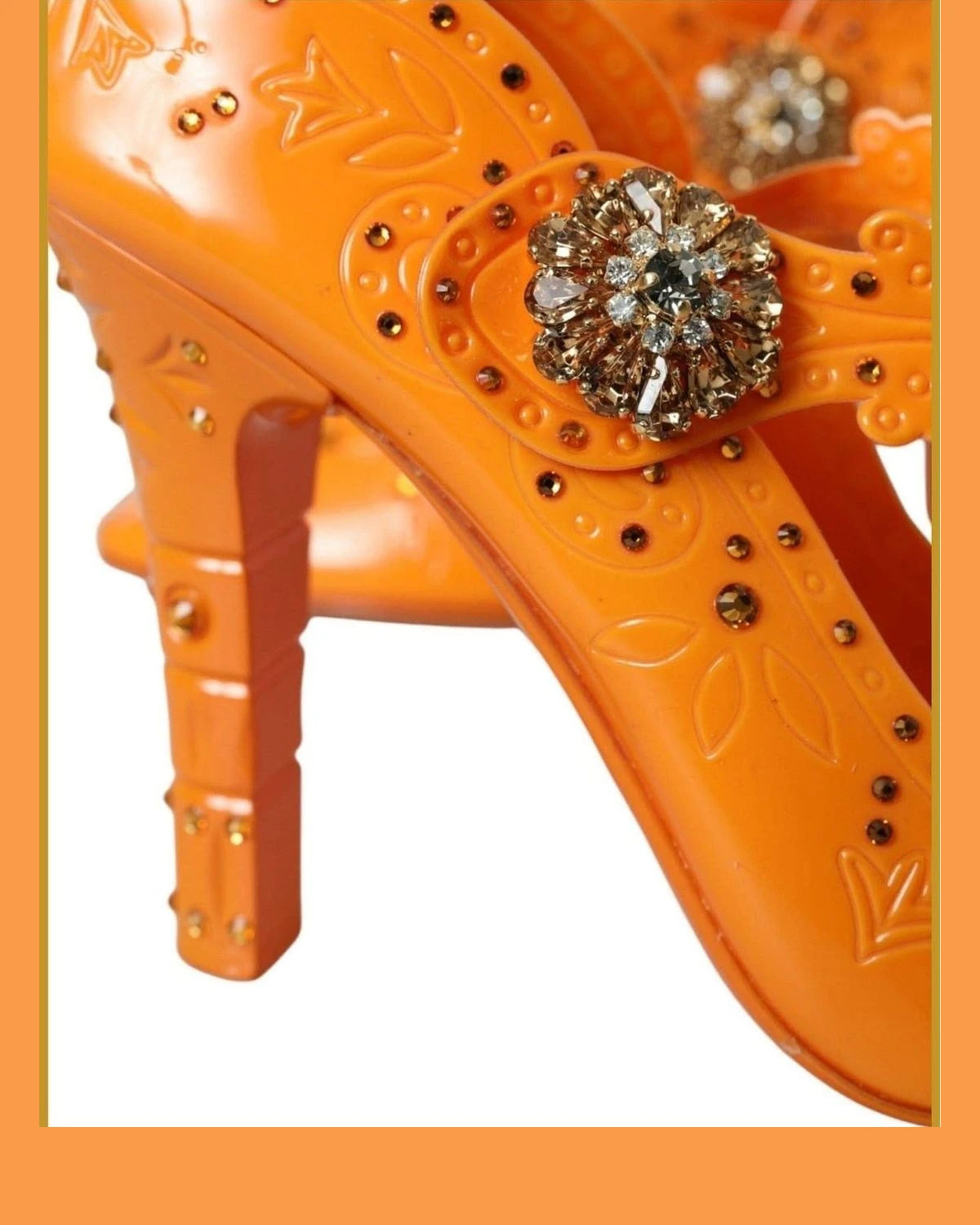 Dolce & Gabbana Orange Cinderella Floral Crystal Pumps Shoes Heels