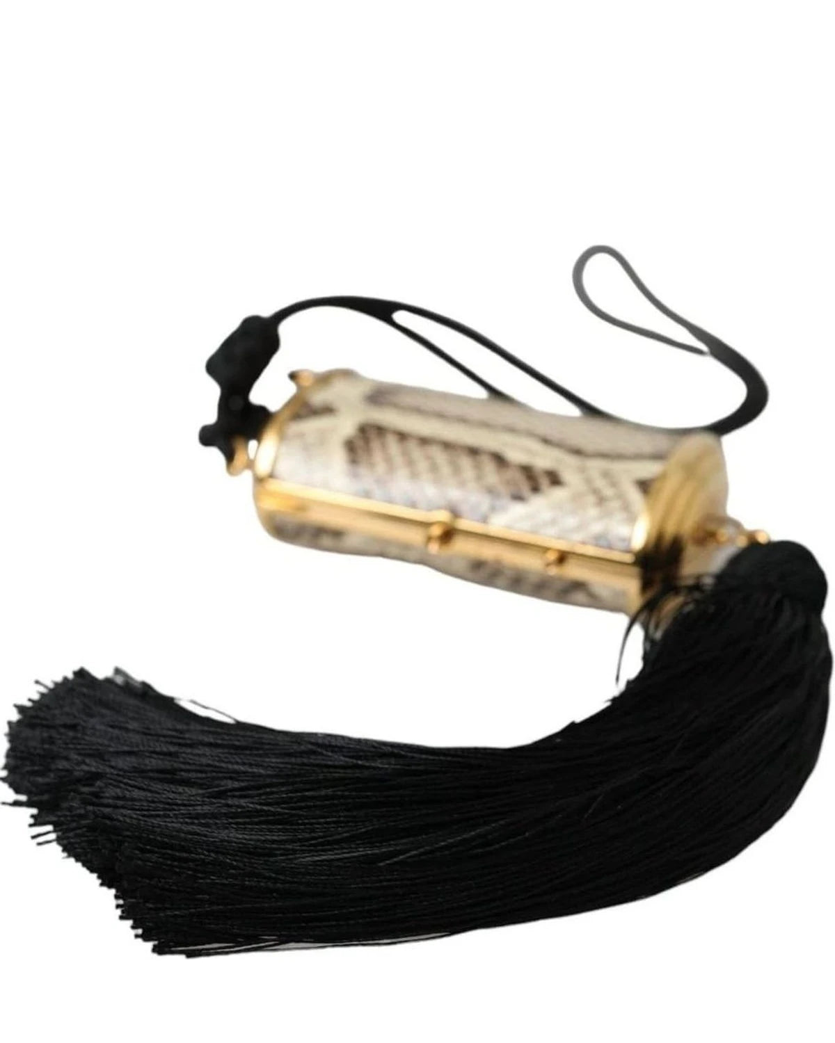 Dolce & Gabbana Beige Exotic Leather Mini Mirror Tassel Make Up Holder Bag Clutch Bags