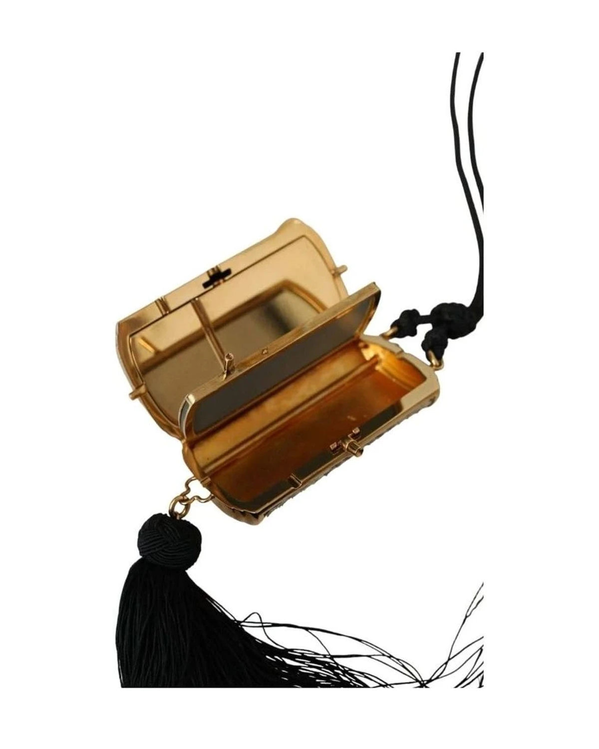 Dolce & Gabbana Beige Exotic Leather Mini Mirror Tassel Make Up Holder Bag Clutch Bags