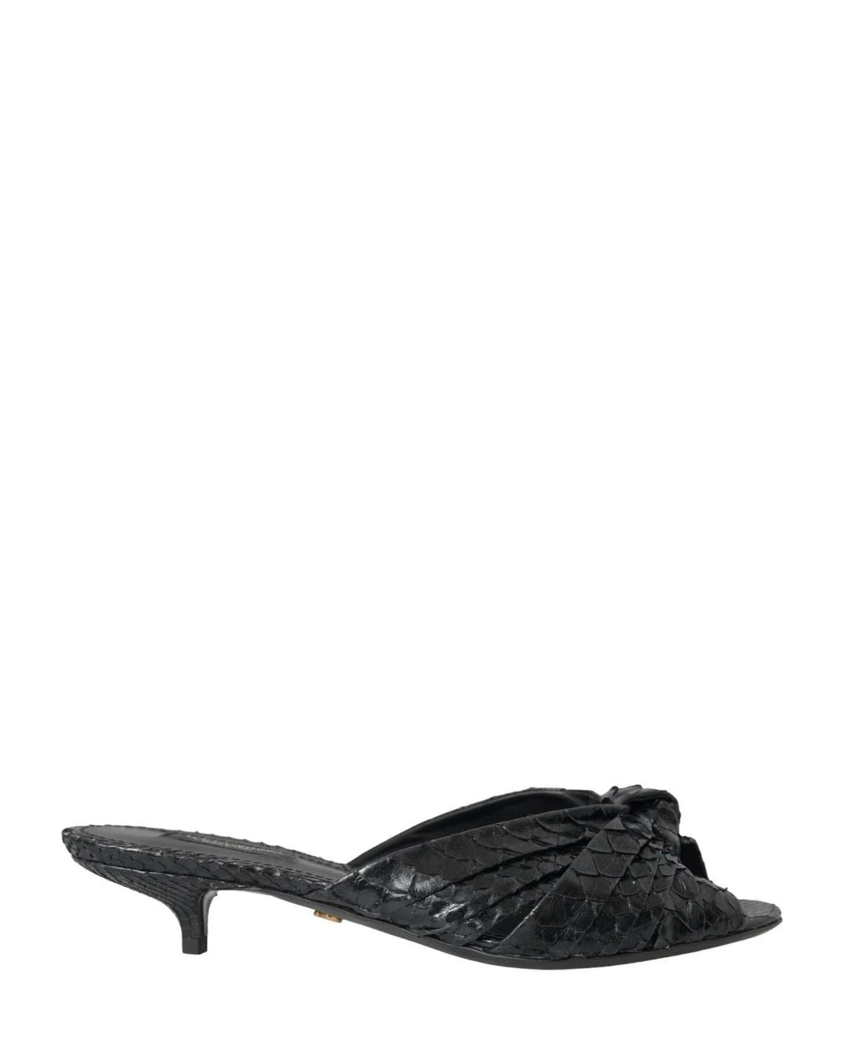 Dolce & Gabbana Black Exotic Leather Heels Slides Shoes Glam Steals
