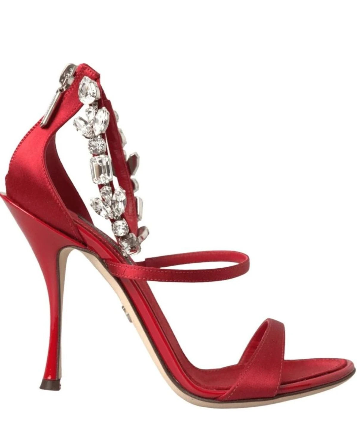 Dolce & Gabbana Red Keira Satin Crystals Sandals Heels Shoes Heels