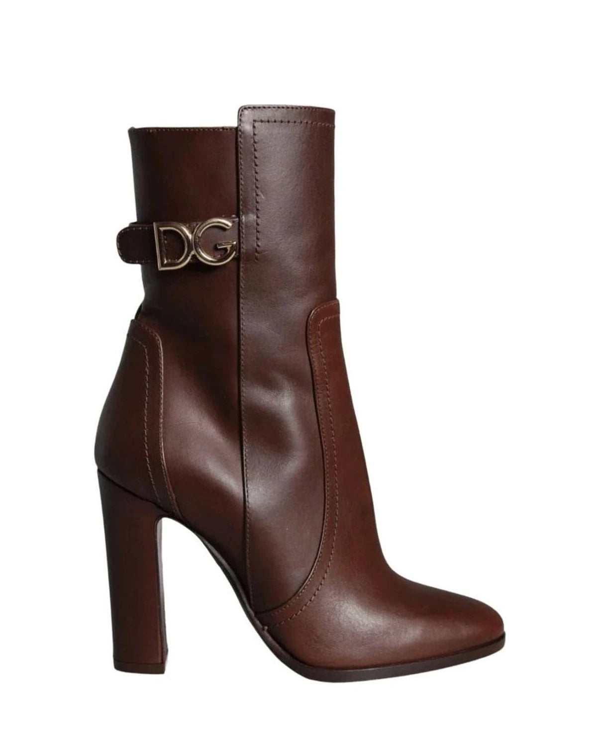 Dolce & Gabbana Brown Leather Heels Mid Calf Boots Shoes Boots