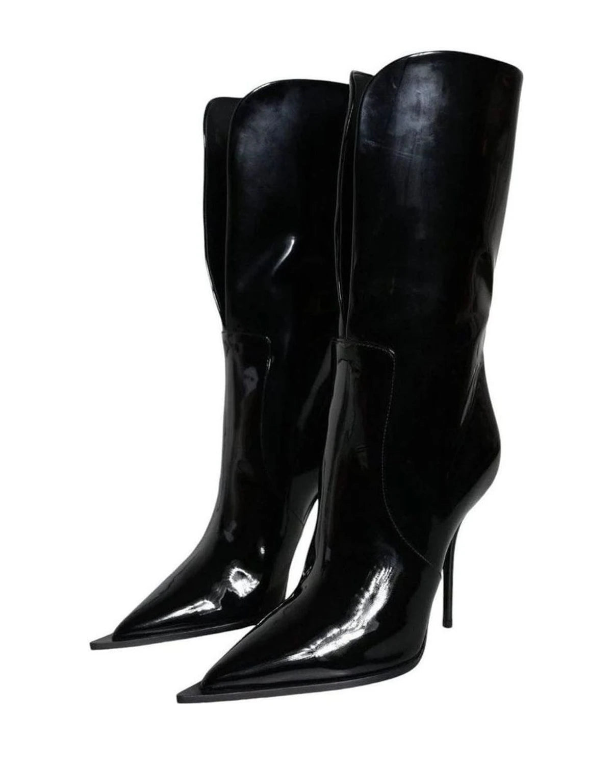 Dolce & Gabbana Black Patent Leather Mid Calf Boots Shoes Boots