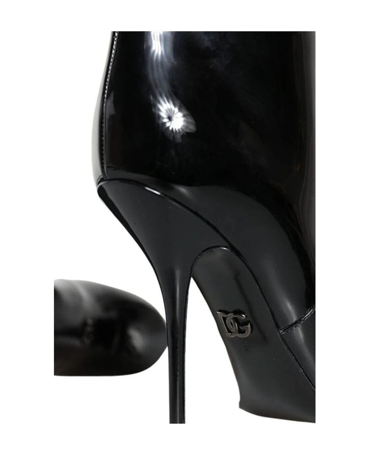Dolce & Gabbana Black Patent Leather Mid Calf Boots Shoes Boots