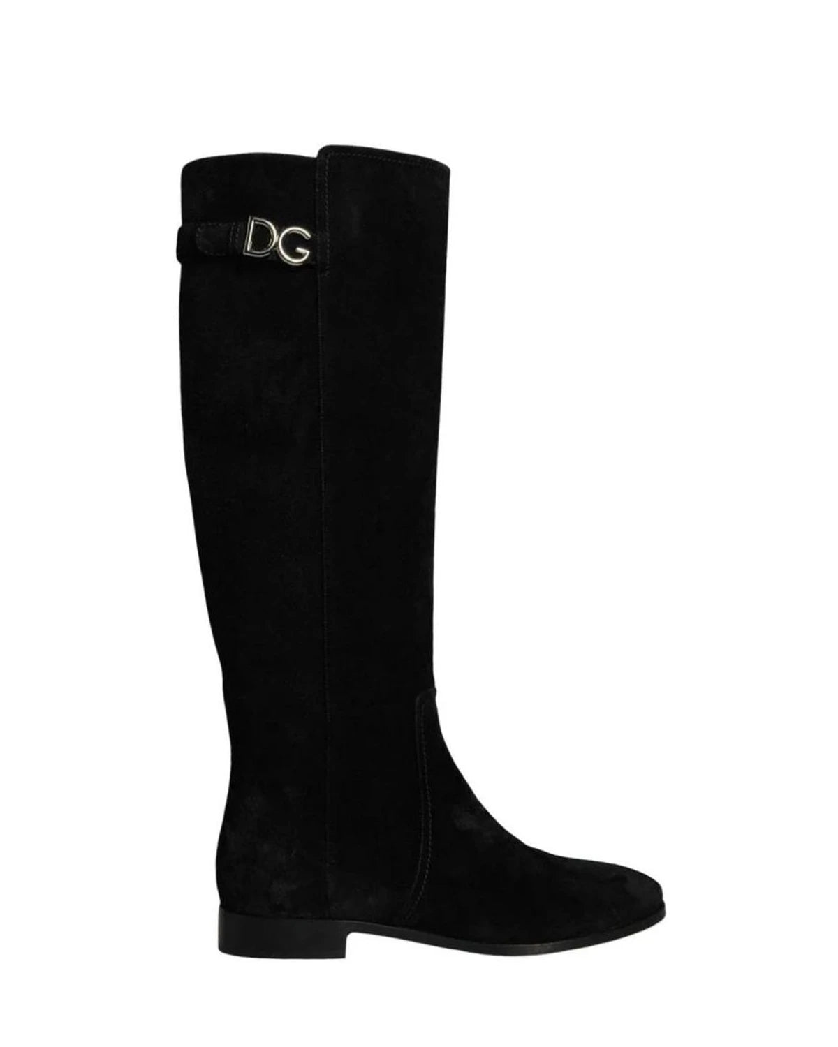 Dolce & Gabbana Black Suede Leather Knee High Boots Shoes Boots