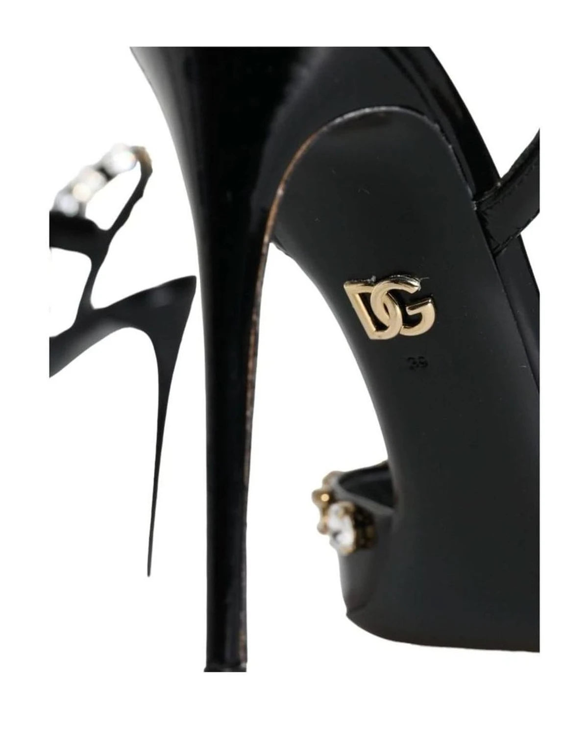 Dolce & Gabbana Black Leather Crystal Ankle Strap Sandals Shoes Heels