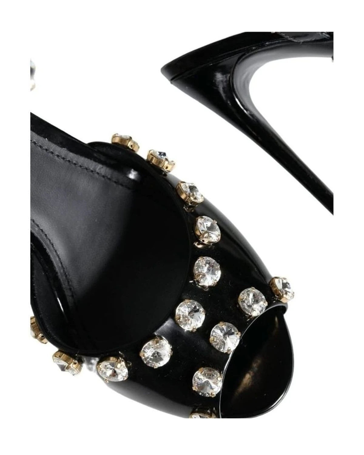 Dolce & Gabbana Black Leather Crystal Ankle Strap Sandals Shoes Heels