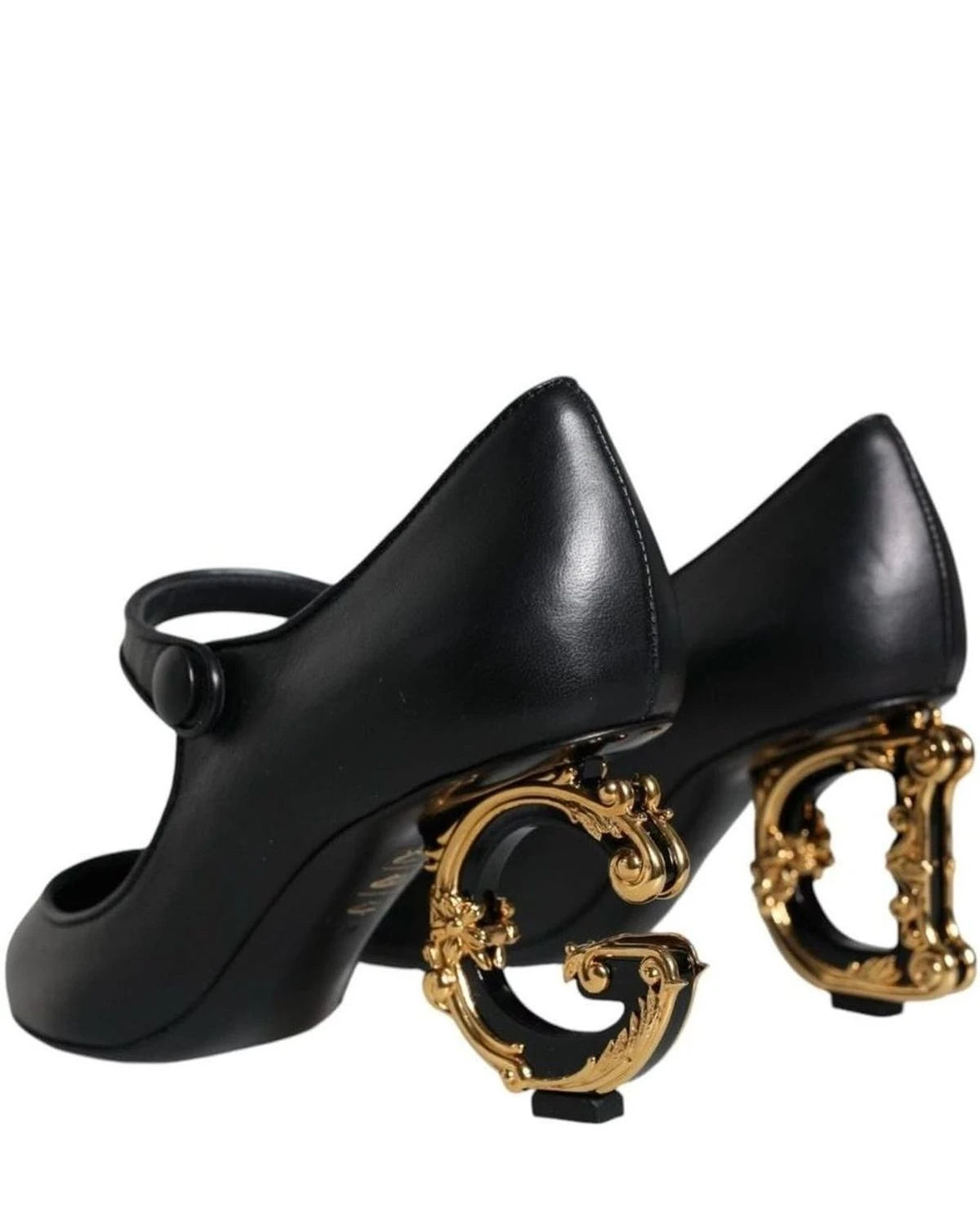 Dolce & Gabbana Black Leather Logo Heels Heels