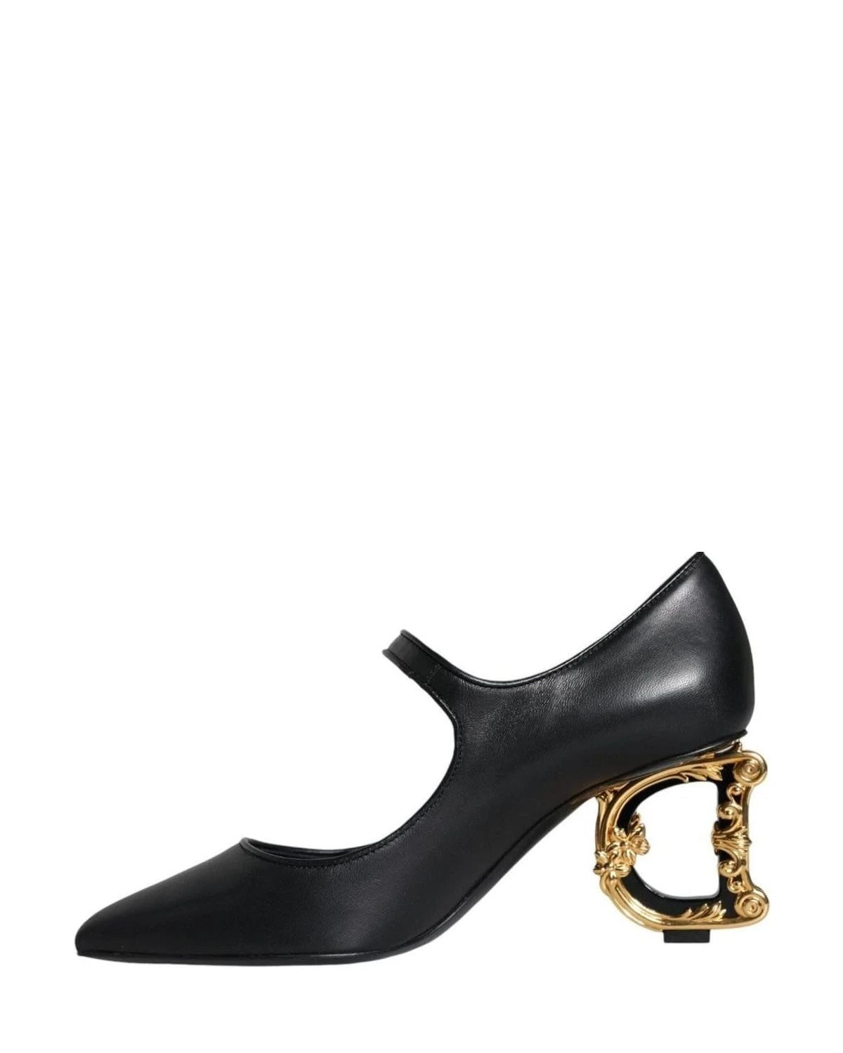 Dolce & Gabbana Black Leather Logo Heels Heels