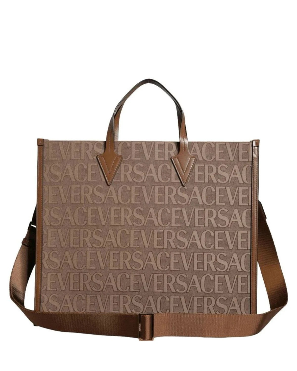 Versace Top Brown Handle Jacquard Leather Logo Crossbody Tote Bag Cross Body Bags