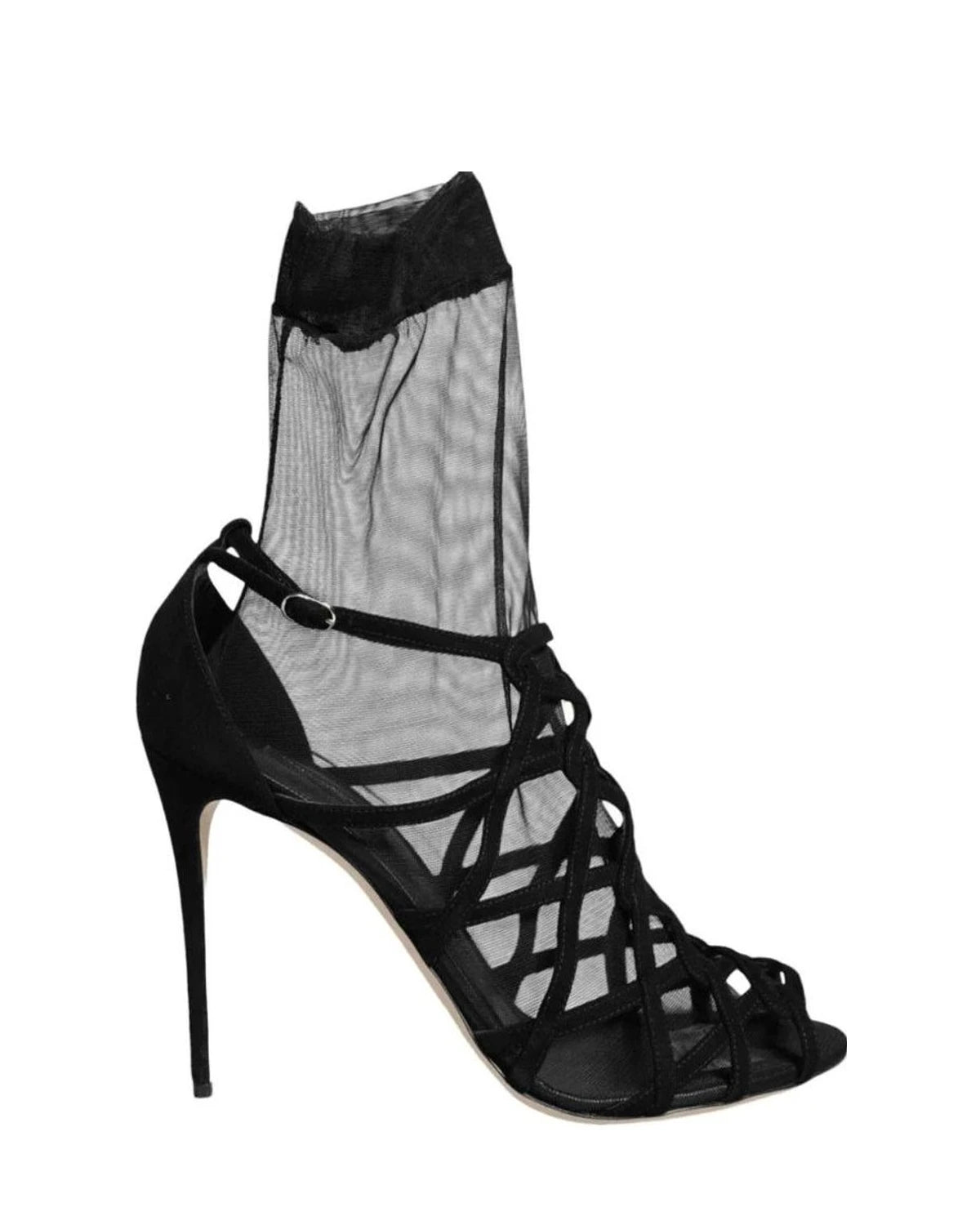 Dolce & Gabbana Black Tulle Stretch Heels Sandals Shoes Heels