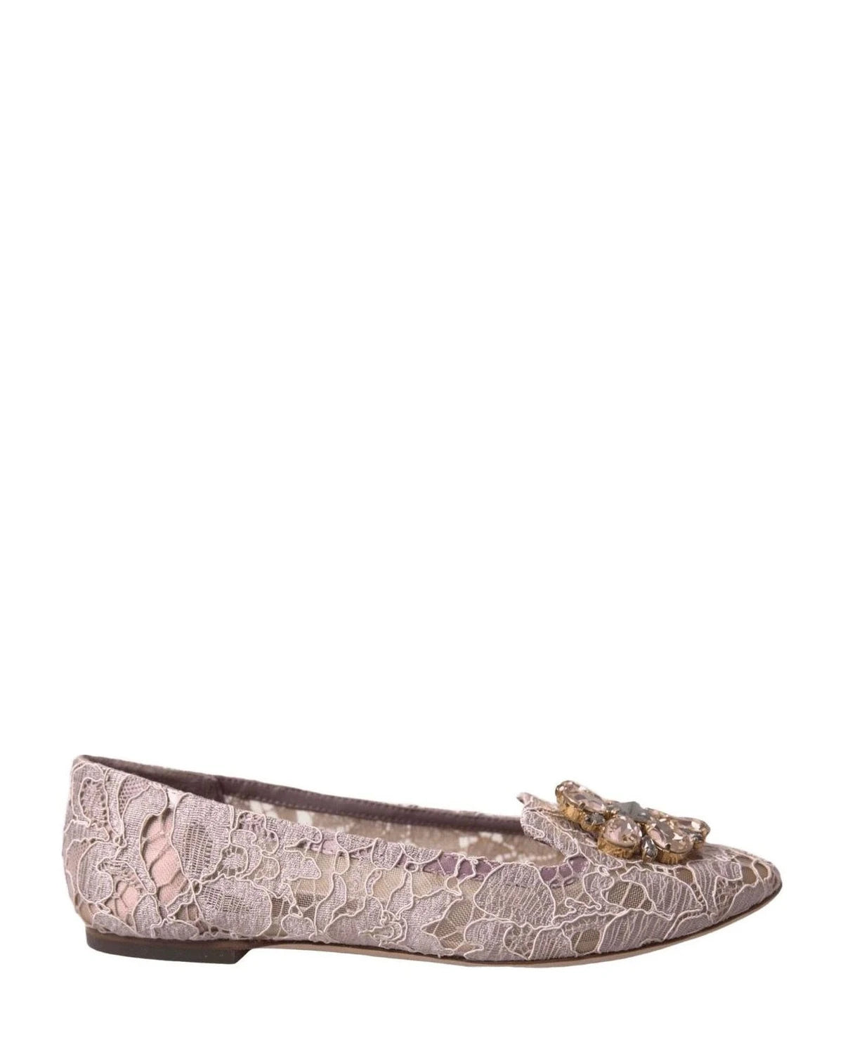 Dolce & Gabbana Pink Lace Crystal Ballet Flats Loafers Shoes Glam Steals