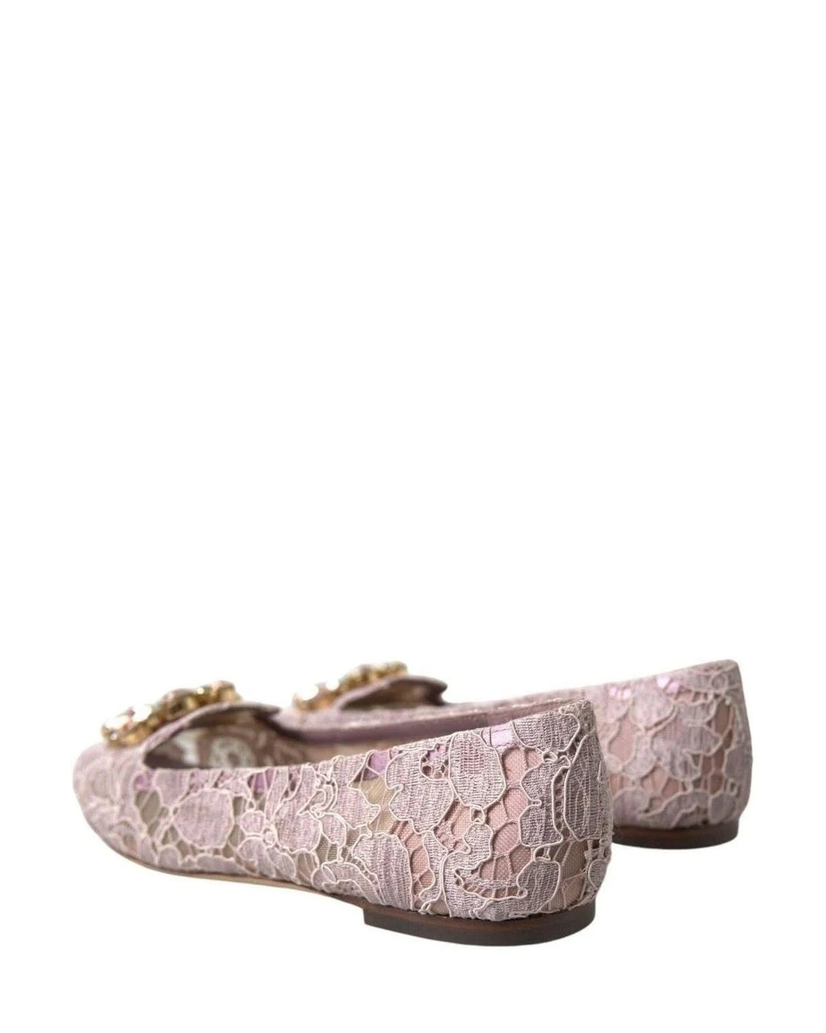 Dolce & Gabbana Pink Lace Crystal Ballet Flats Loafers Shoes Flats