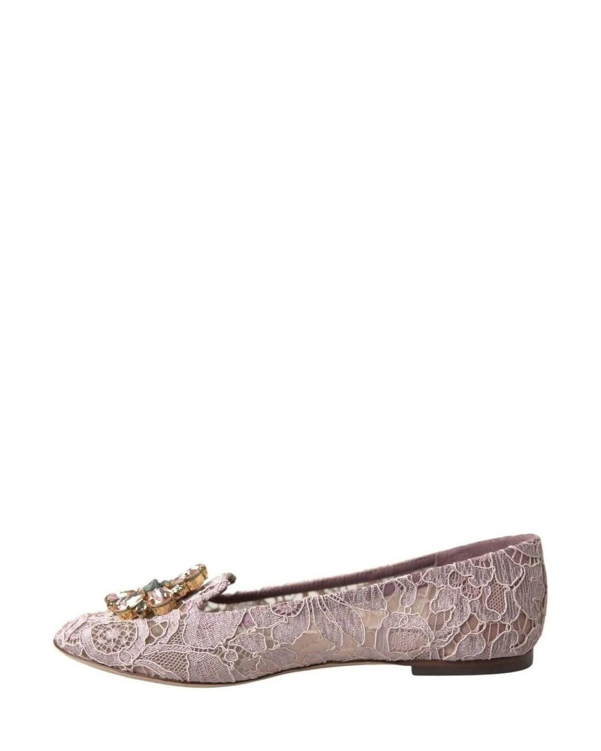 Dolce & Gabbana Pink Lace Crystal Ballet Flats Loafers Shoes Flats