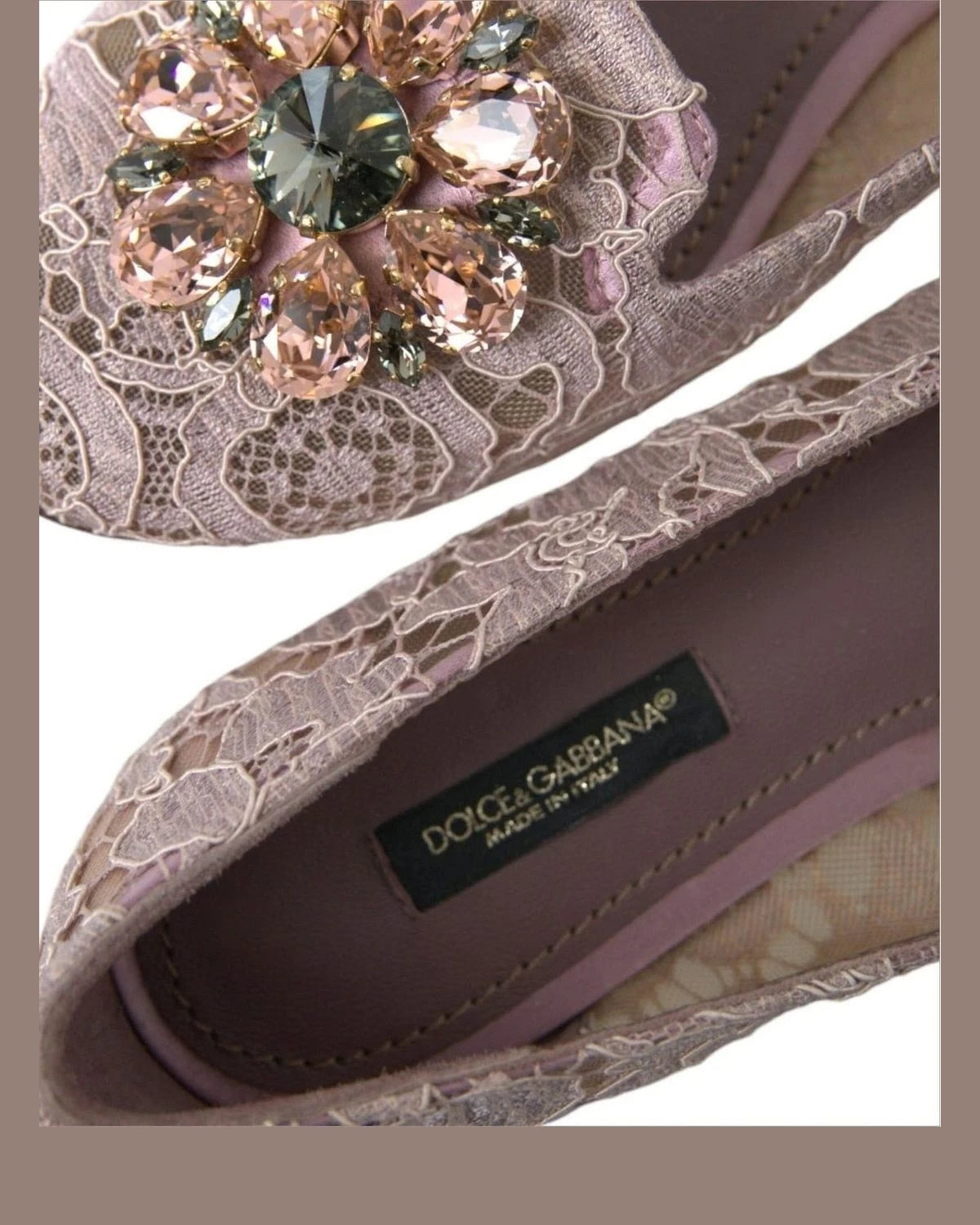 Dolce & Gabbana Pink Lace Crystal Ballet Flats Loafers Shoes Flats