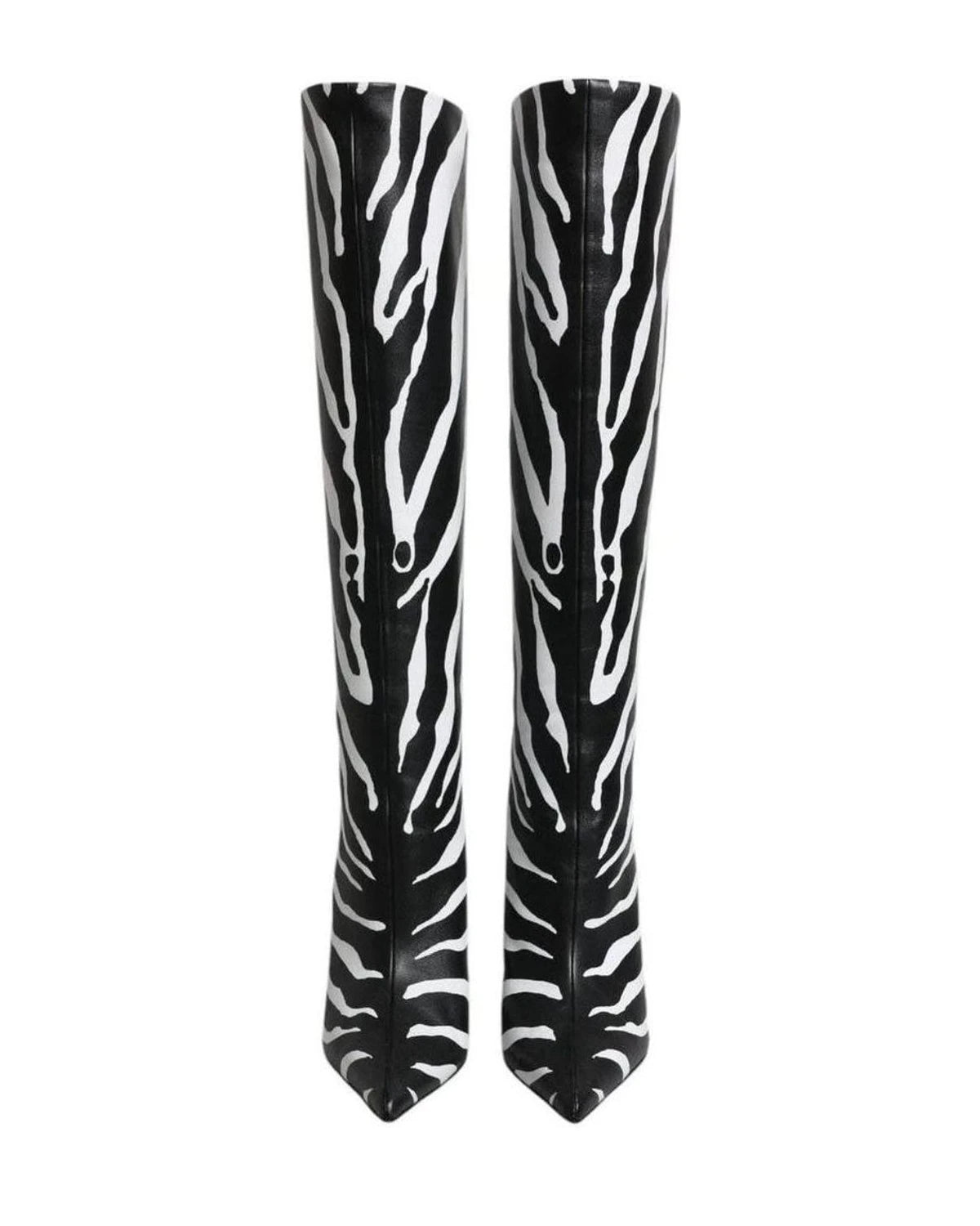Dolce & Gabbana Black Zebra Heels High Boots Shoes Boots