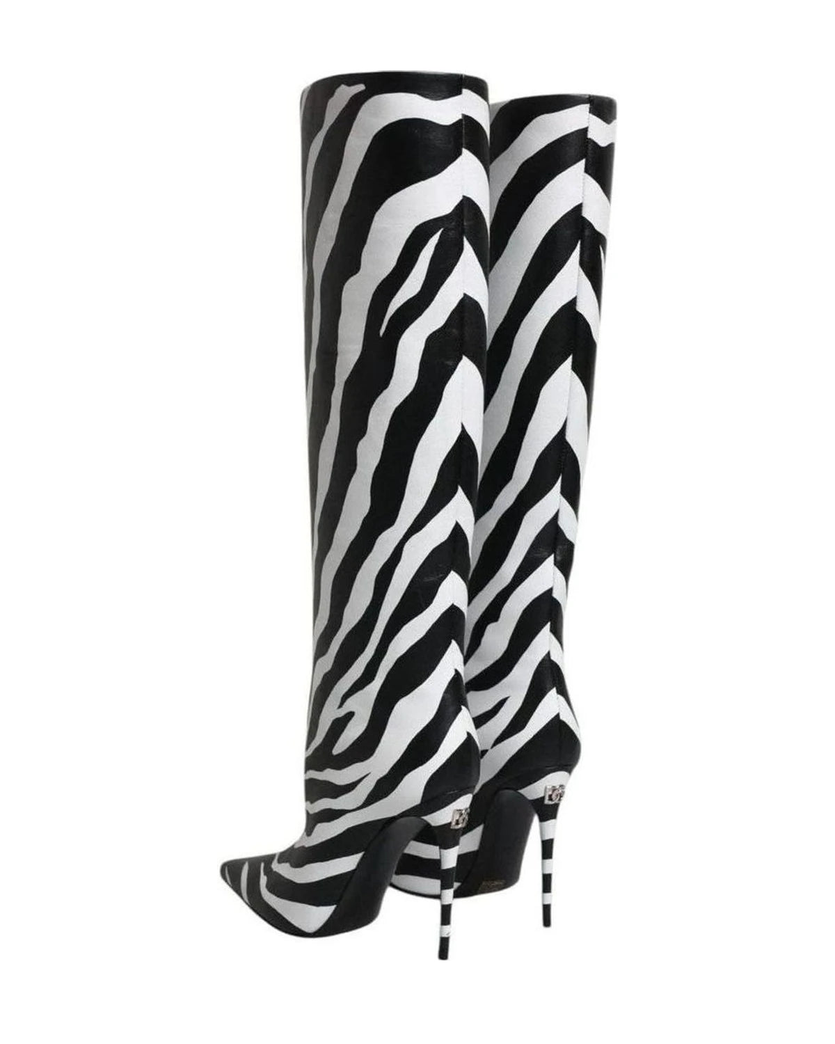 Dolce & Gabbana Black Zebra Heels High Boots Shoes Boots