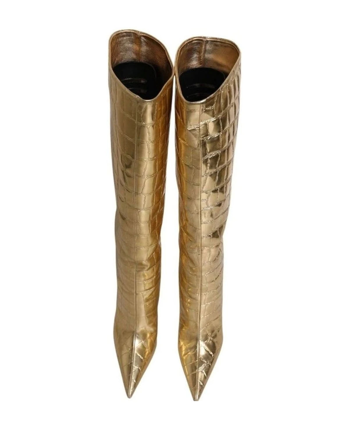 Dolce & Gabbana Gold Leather Stiletto Heels High Boots Shoes Boots