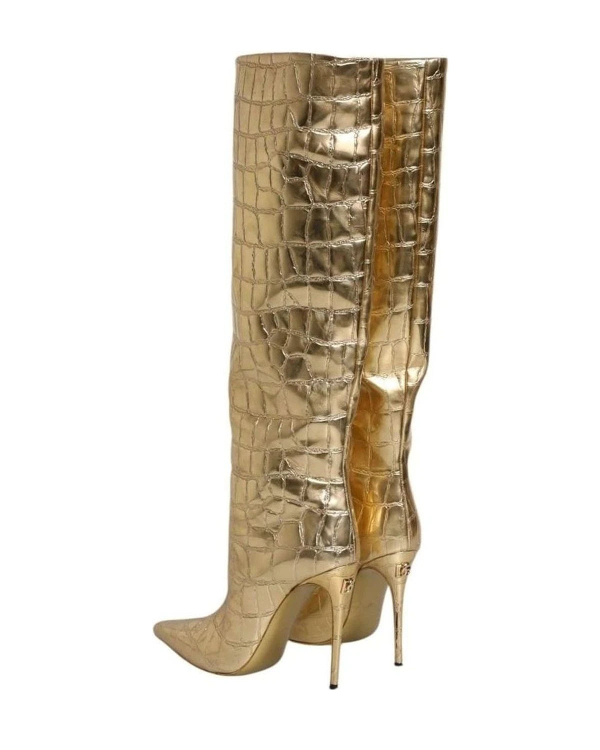 Dolce & Gabbana Gold Leather Stiletto Heels High Boots Shoes Boots