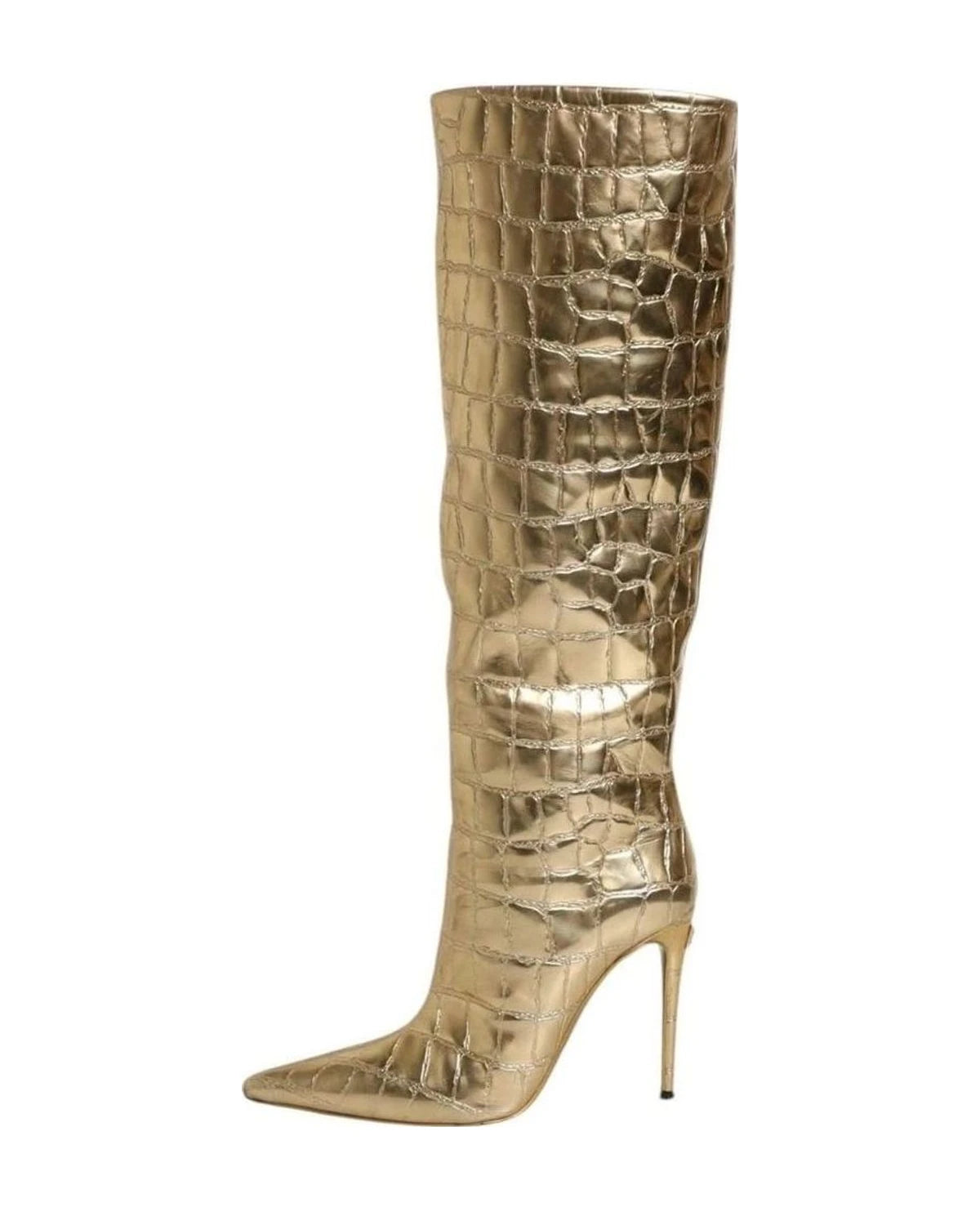 Dolce & Gabbana Gold Leather Stiletto Heels High Boots Shoes Boots