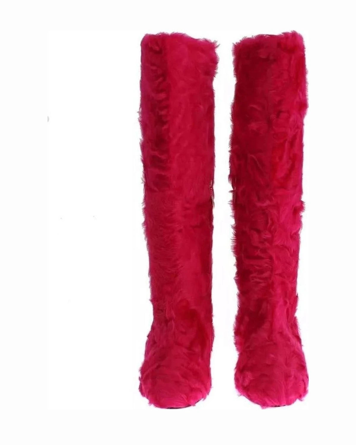 Dolce & Gabbana Pink Lamb Fur Leather Flat Boots Shoes Boots