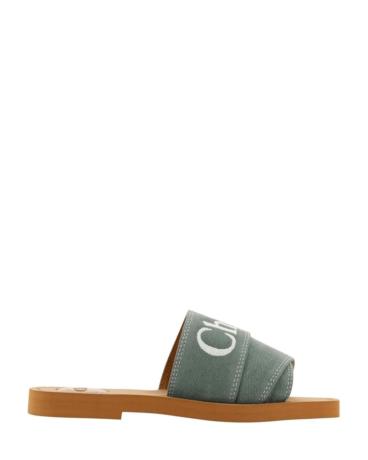 Chloé Cotton Green Elegant Forest Slides Slippers