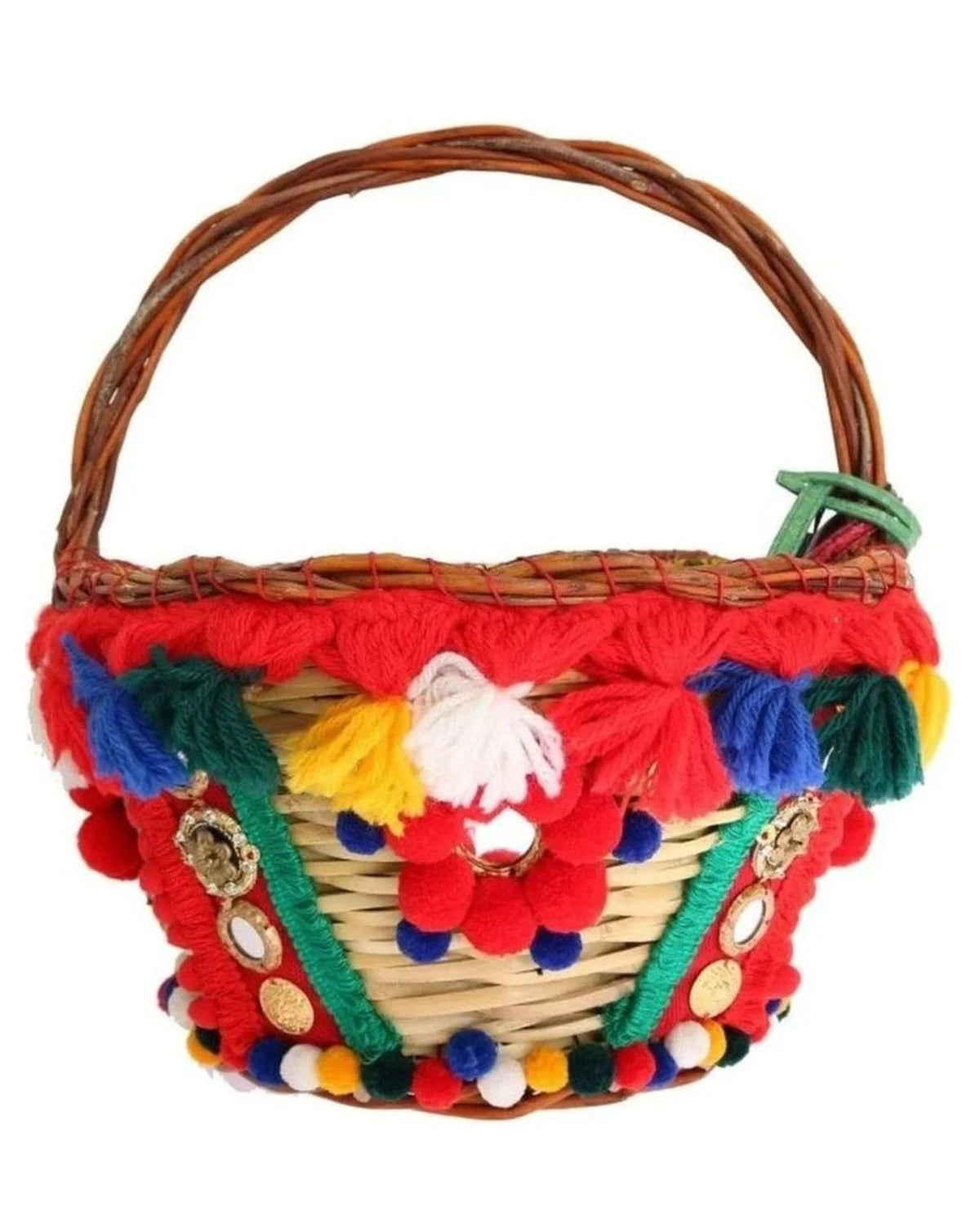 Dolce & Gabbana Beige Elegant Straw Exotic Skins Pom Tote Tote Bags