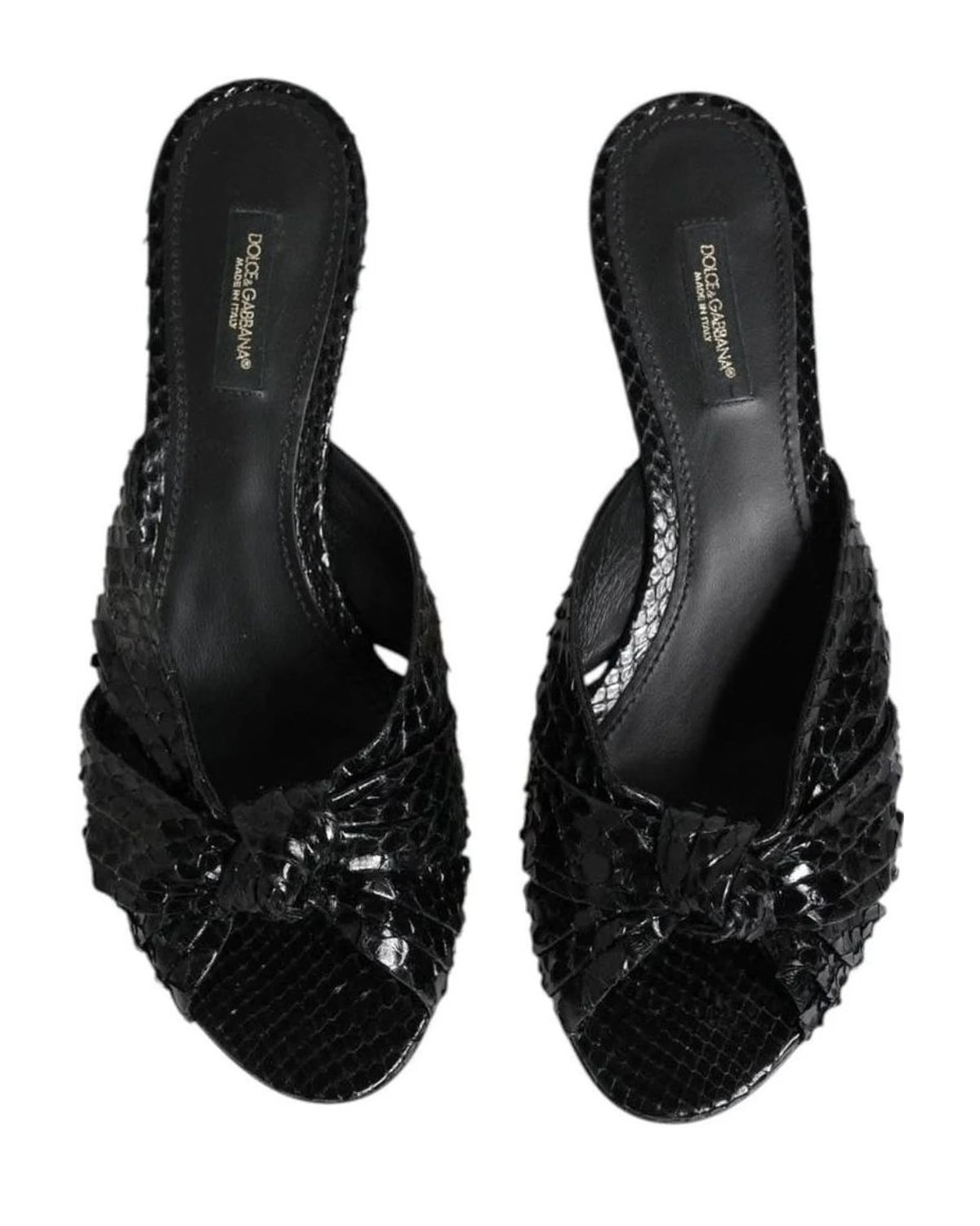 Dolce & Gabbana Black Leather Heels Slides Sandals Shoes Sandals