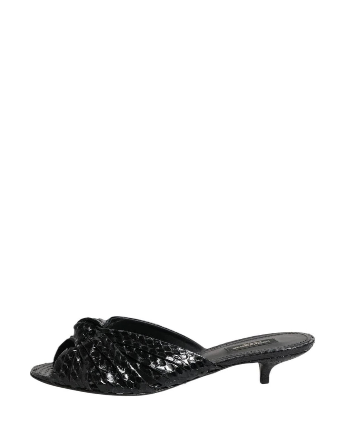 Dolce & Gabbana Black Leather Heels Slides Sandals Shoes Sandals