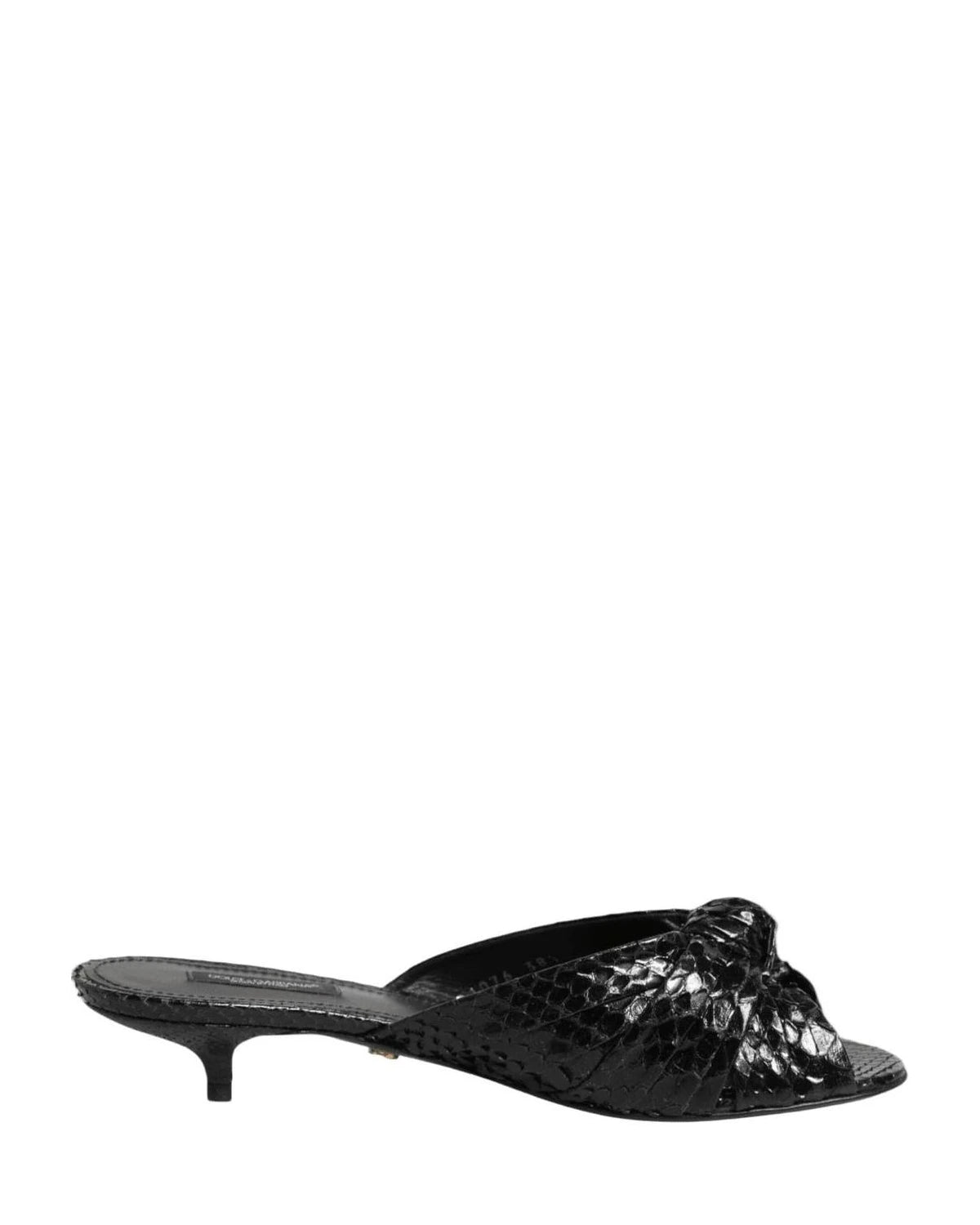 Dolce & Gabbana Black Leather Heels Slides Sandals Shoes Heels