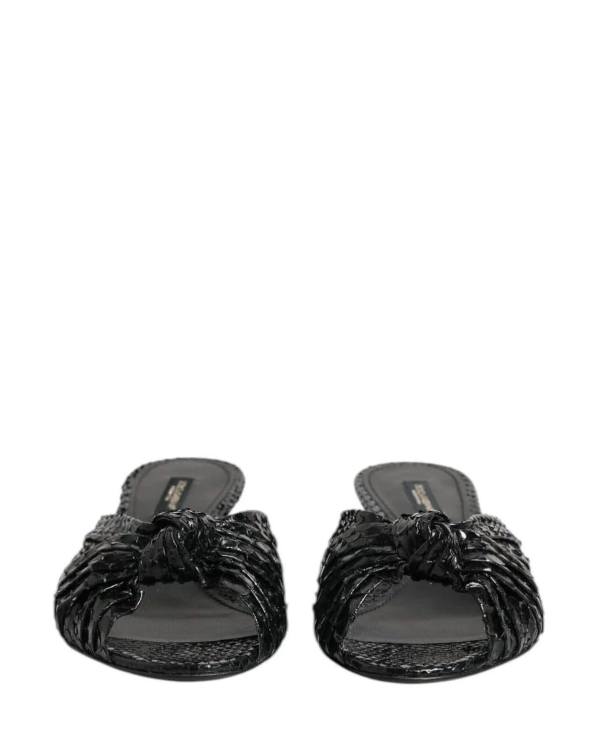 Dolce & Gabbana Black Leather Heels Slides Sandals Shoes Heels