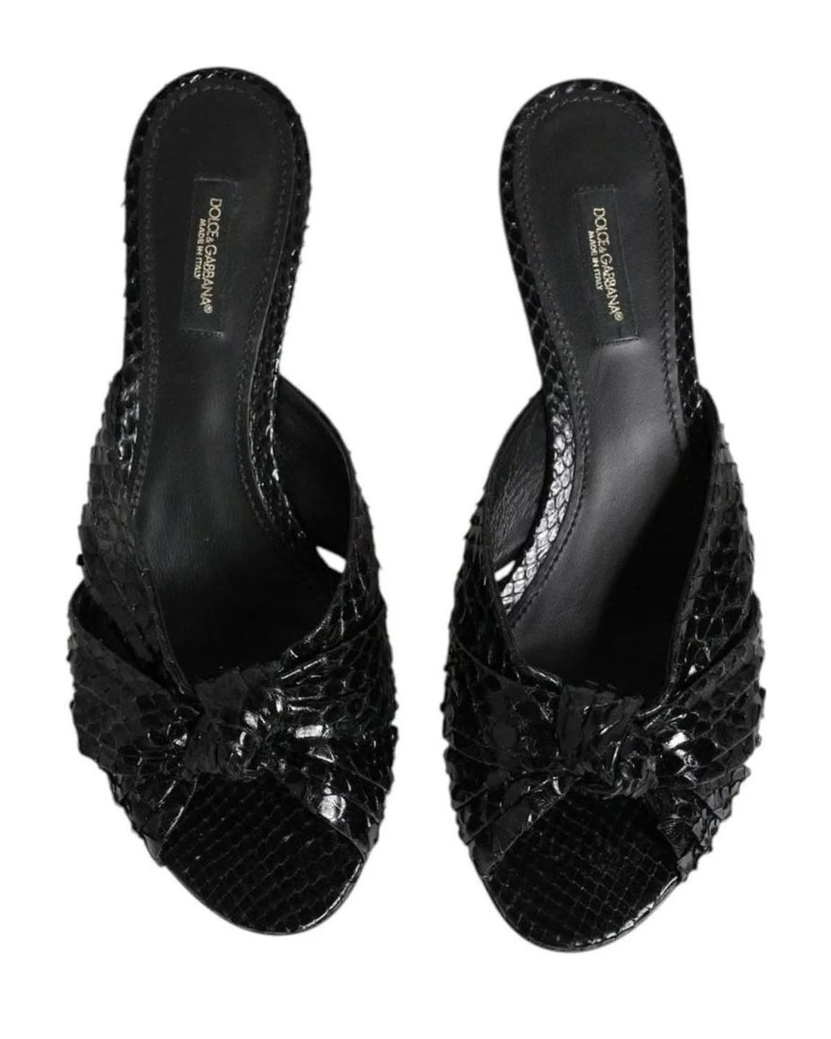 Dolce & Gabbana Black Leather Heels Slides Sandals Shoes Heels