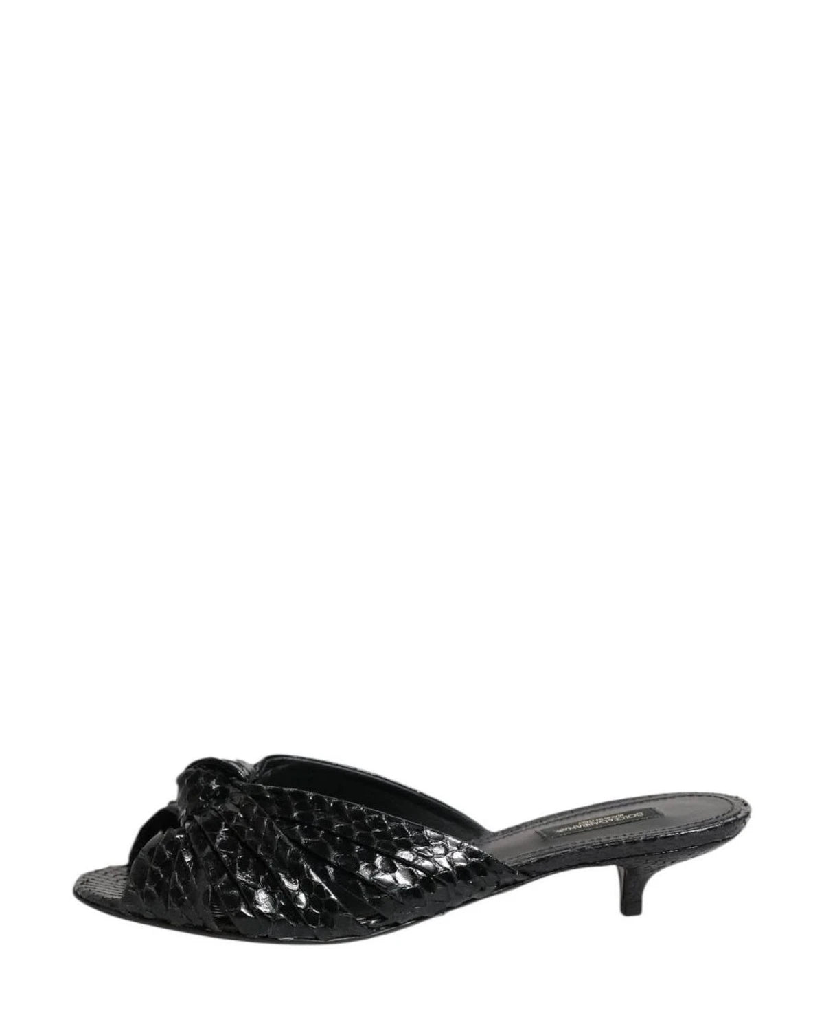 Dolce & Gabbana Black Leather Heels Slides Sandals Shoes Heels