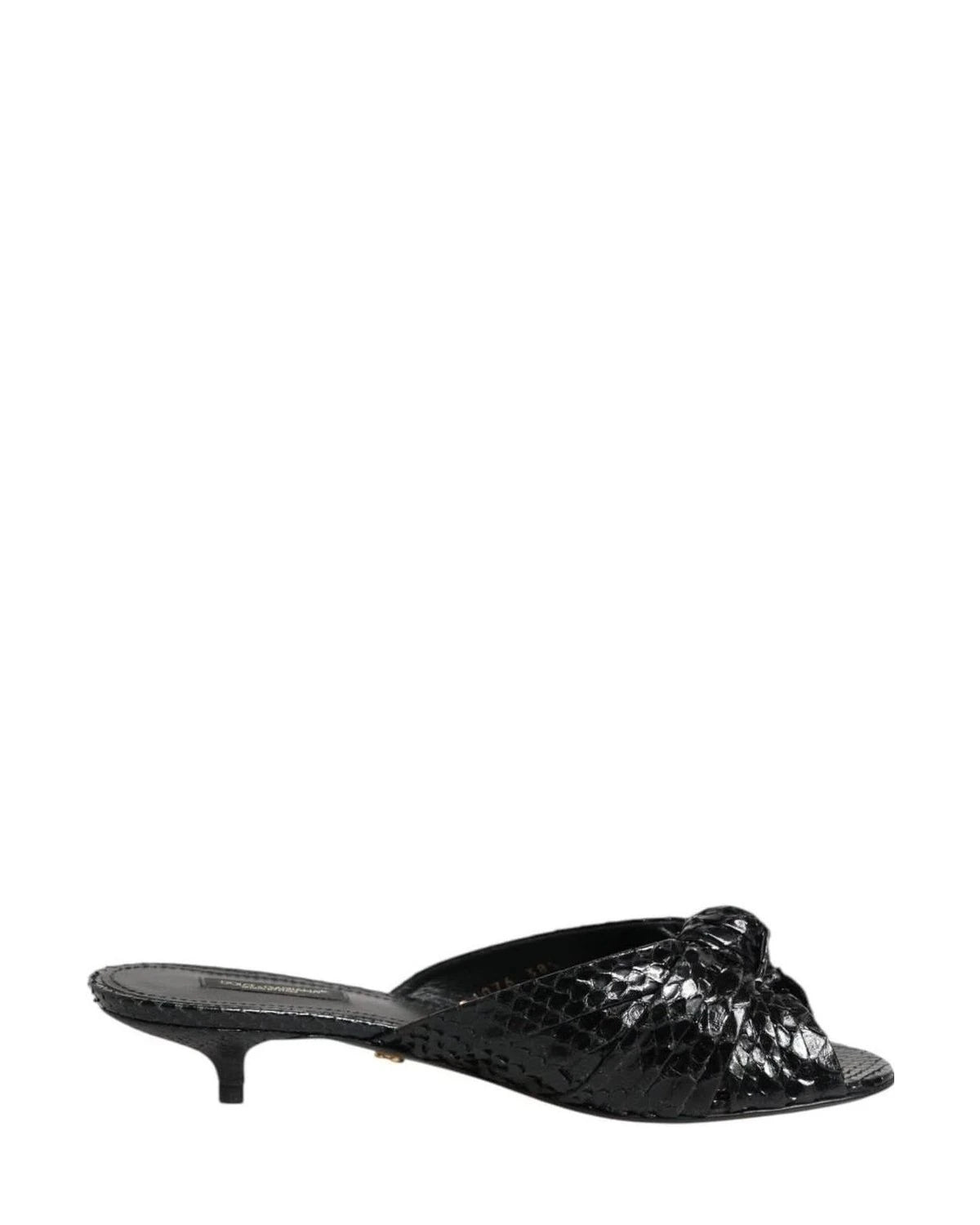 Dolce & Gabbana Black Leather Heels Slides Sandals Shoes Heels