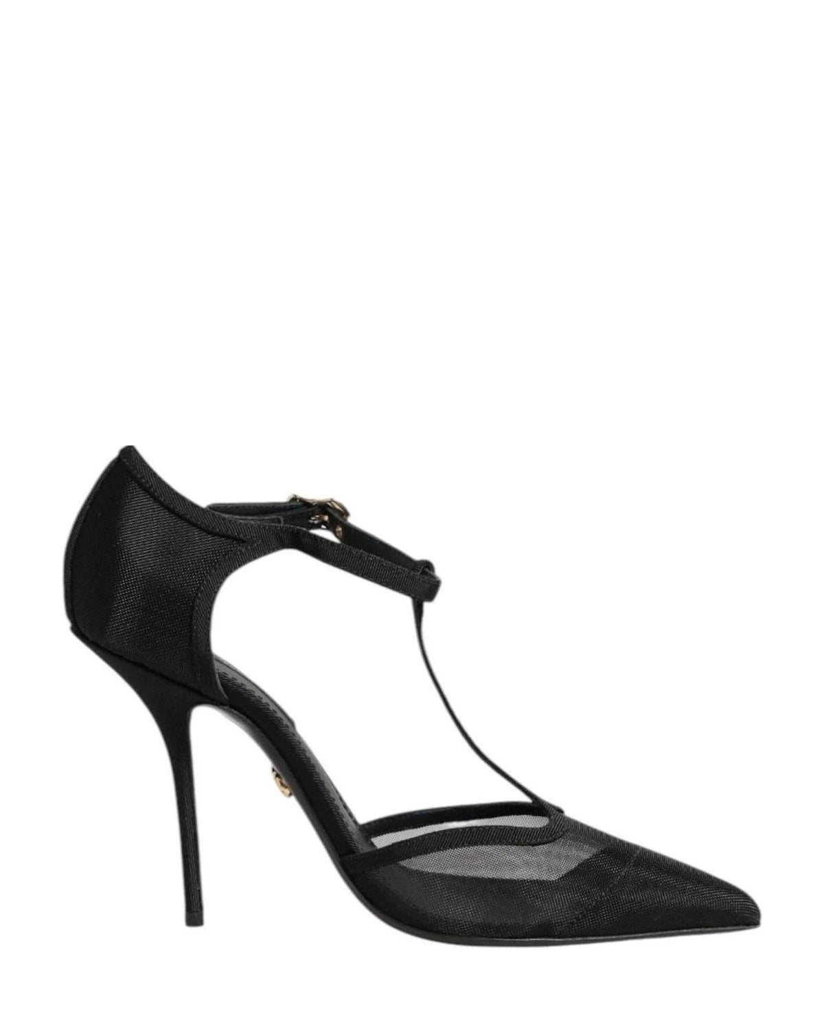 Dolce & Gabbana Black Mesh T Strap Stiletto High Heels Shoes Heels