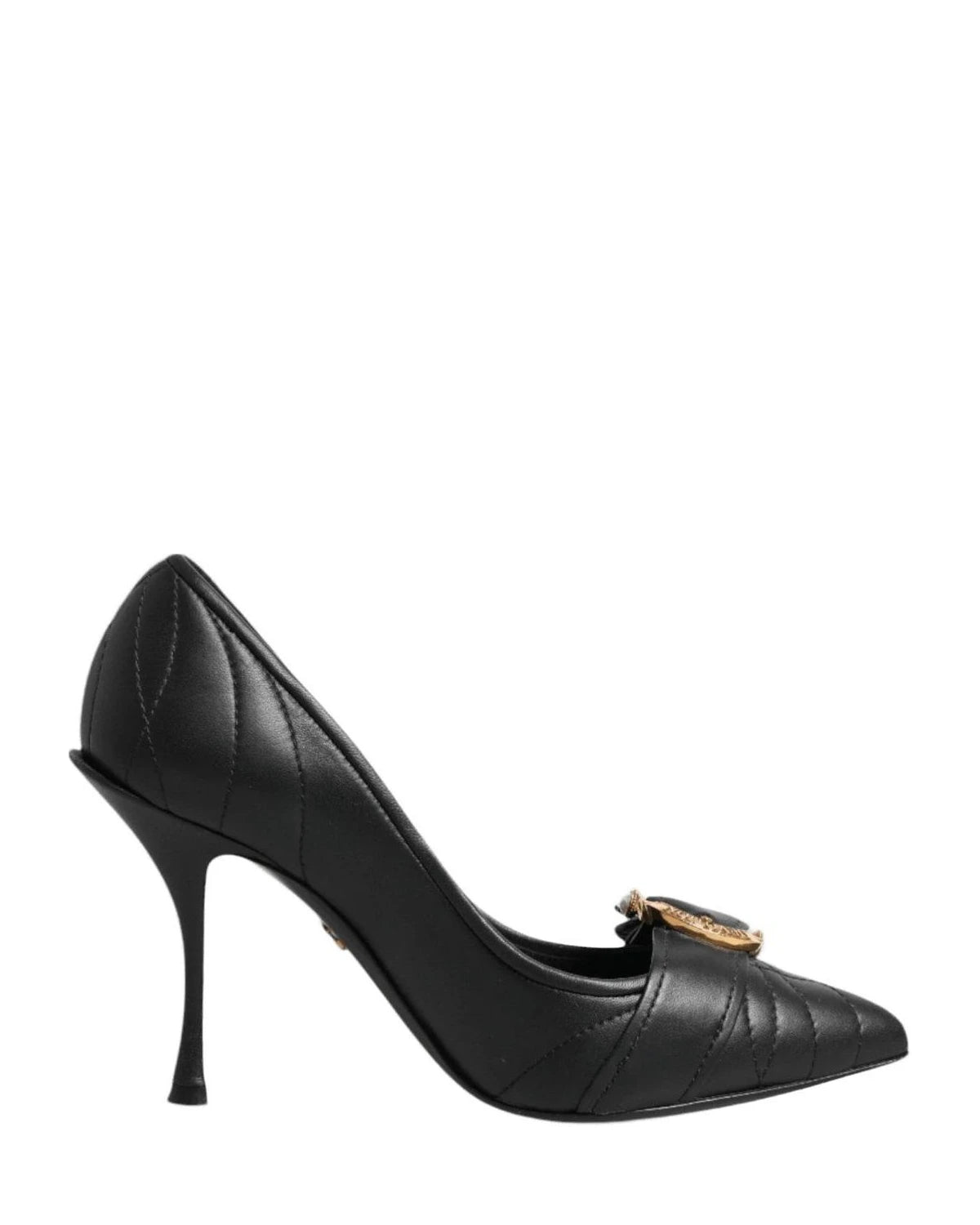 Dolce & Gabbana Black Leather Devotion Heels Pumps Shoes Heels