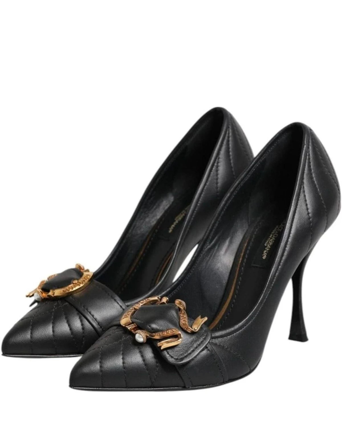 Dolce & Gabbana Black Leather Devotion Heels Pumps Shoes Heels