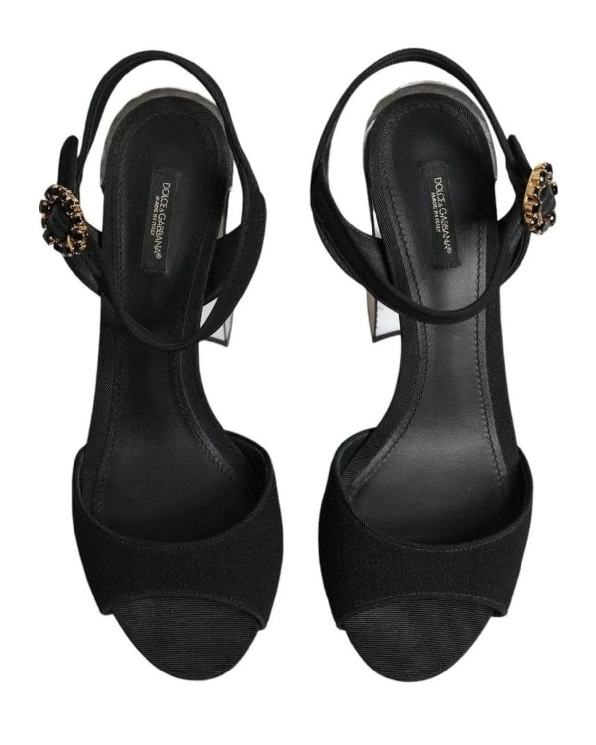 Dolce & Gabbana Black Crystal Ankle Strap Keira Sandals Shoes Heels
