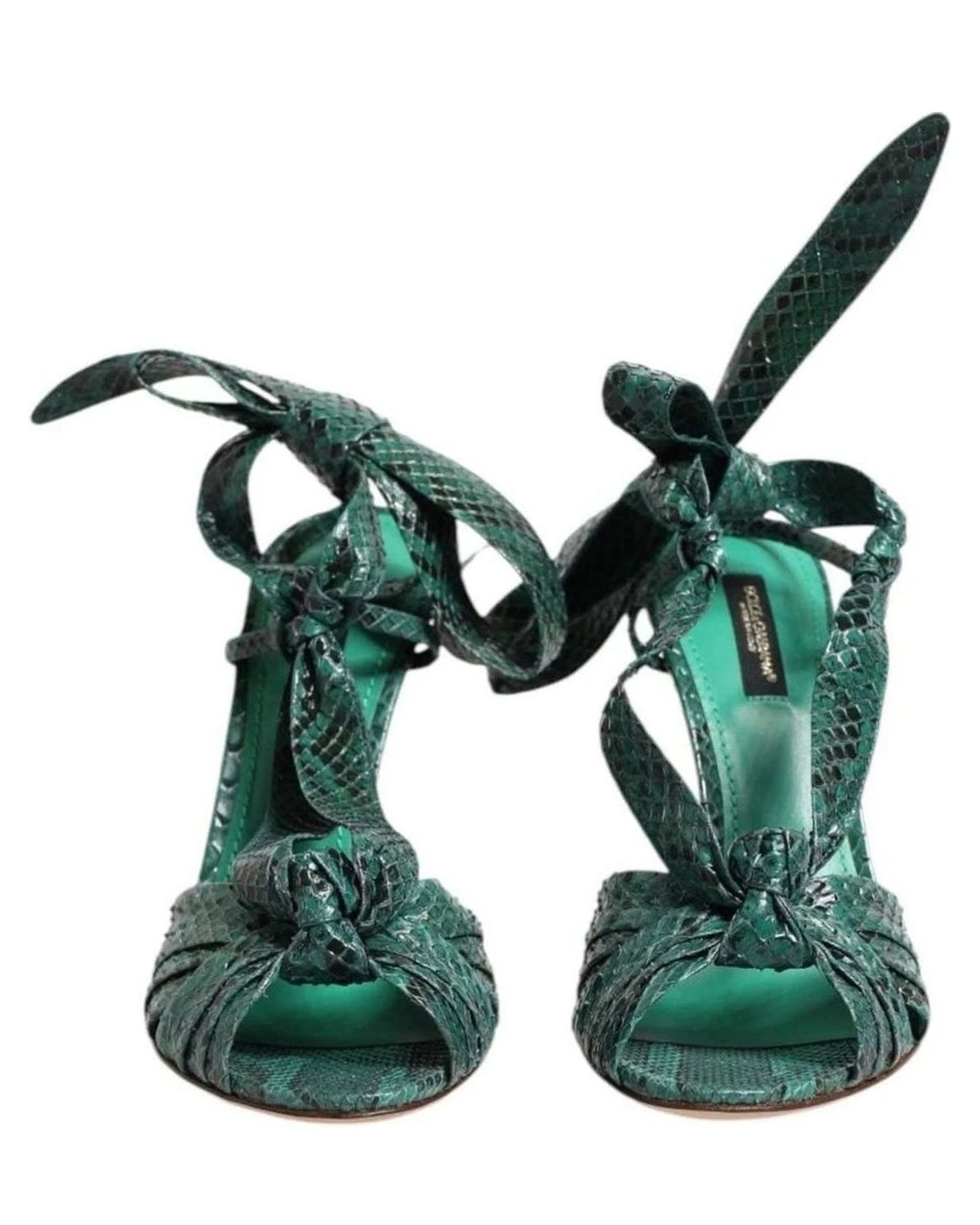 Dolce & Gabbana Green Leather Python Heels Sandals Shoes Heels
