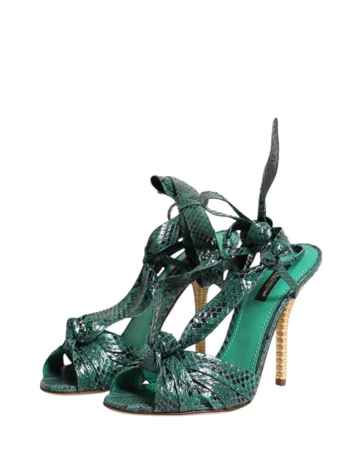 Dolce & Gabbana Green Leather Python Heels Sandals Shoes Heels