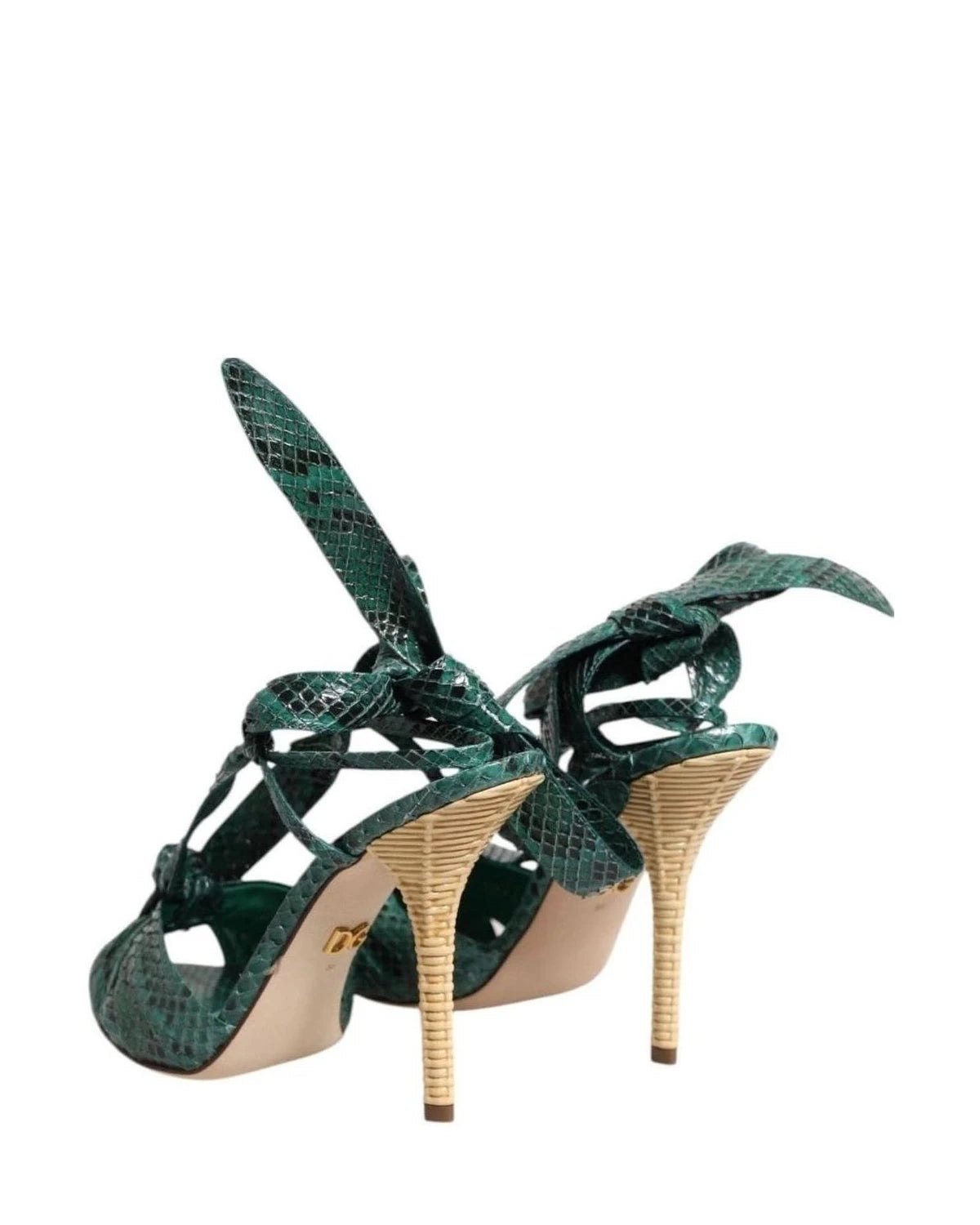Dolce & Gabbana Green Leather Python Heels Sandals Shoes Heels